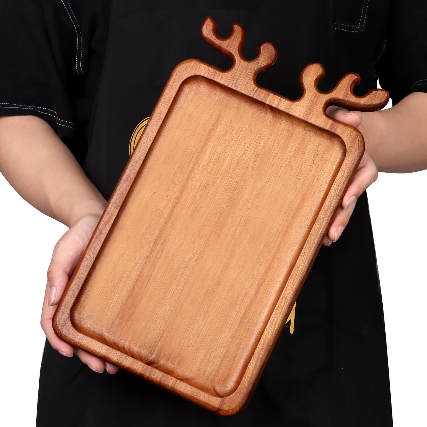 Renawe Decor Christmas Appetizer Platter for Xmas Charcuterie Board Wood Tray Kitchen Xmas Decoration Wooden Cheese Board Serving Dish Dessert Plate Reindeer Cookie Platters Gift