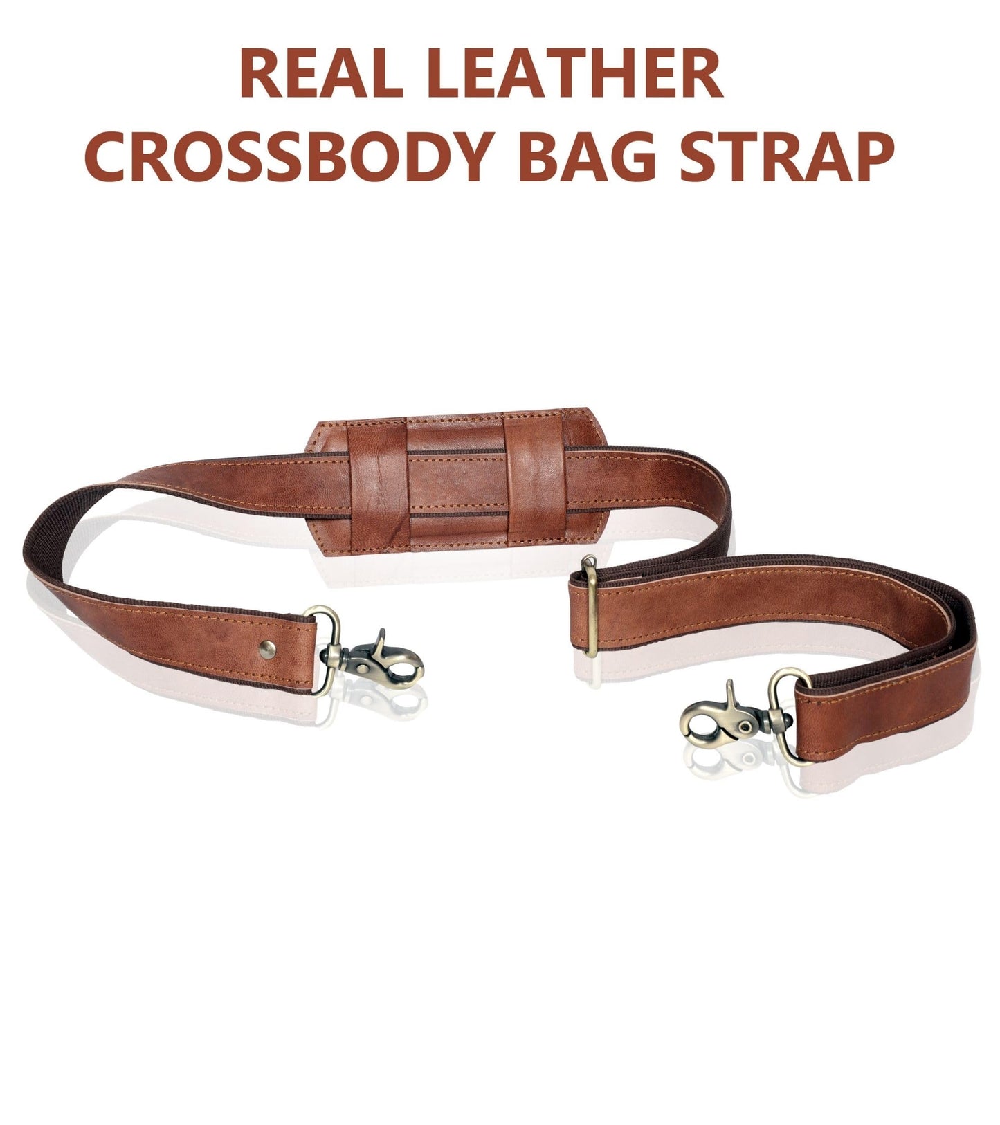 Adjustable 60-inch Real Leather Bag Replacement Shoulder Strap Comfort Fit Padded with Metal Swivel Hooks for Crossbody Purses, Laptop Messenger Bags, Handbags and Duffle Luggage Straps (Brown)