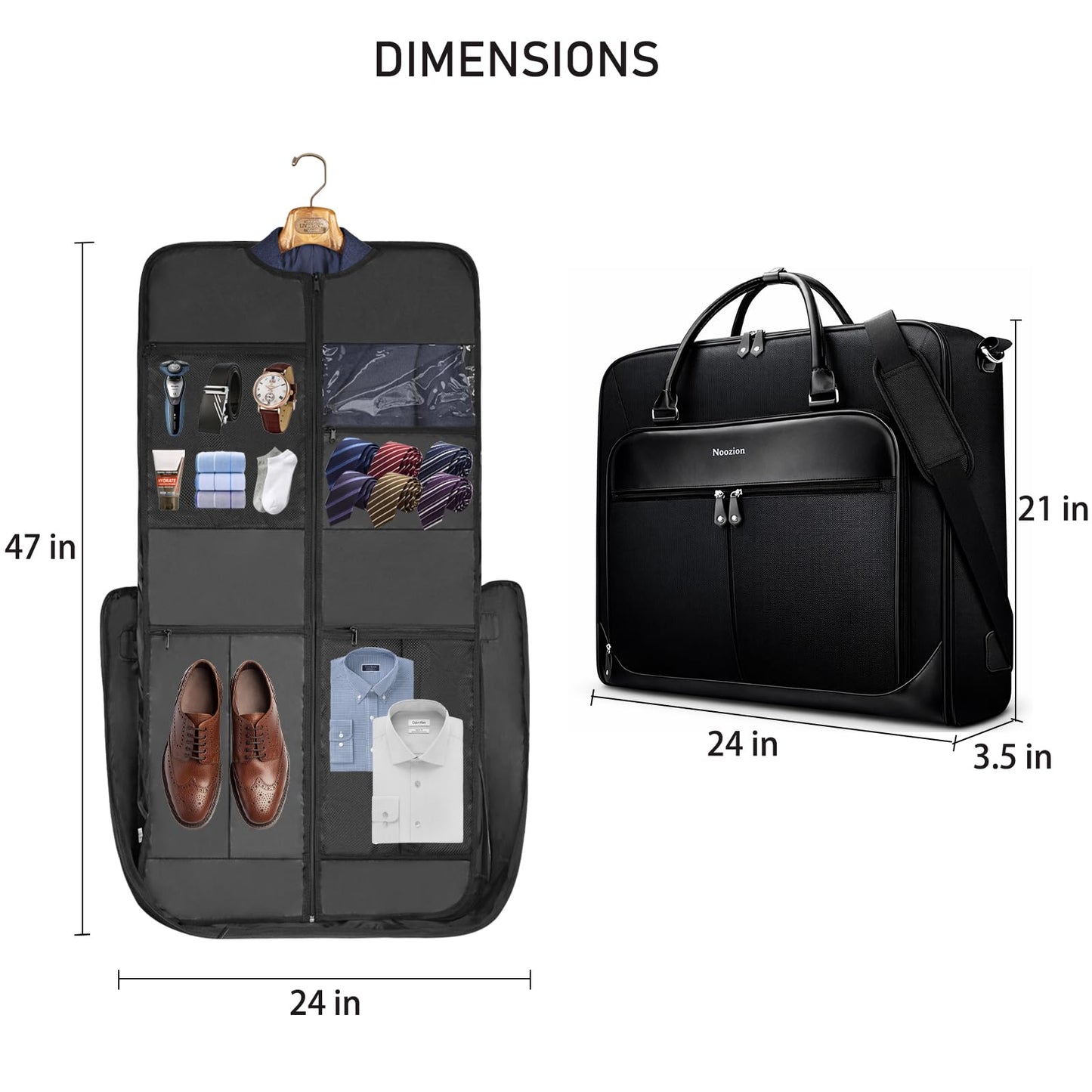 Noozion Garment Bag for Travel, Large Carry On Suit Bag for Business Up to 4 Suits, Wrinkle Free Garment Bag for Hanging Clothes with Shoulder Strap, Laptop Compartment, and Wet-Dry Pocket