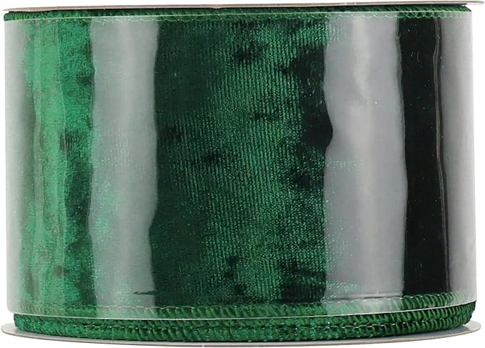 MEEDEE Green Velvet Wired Ribbon 2.5 inch Crushed Velvet Christmas Ribbon 10 Yards for Christmas Tree Decoration, Wreath Supplies, Crafts Bow, Gift Wrapping, Wedding Decor and Accents