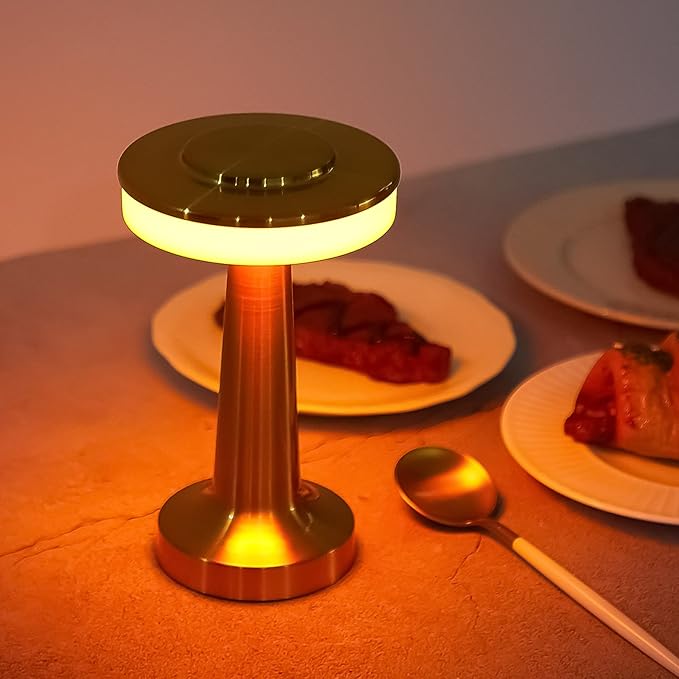 VIHOSE 8 Pcs 8 Pcs Cordless Table Lamps LED Portable Rechargeable Table Lamp with Touch Sensor 3 Color Dimming up to 15 Hours Battery Desk Light for Restaurant Nursery Living Room (Gold)