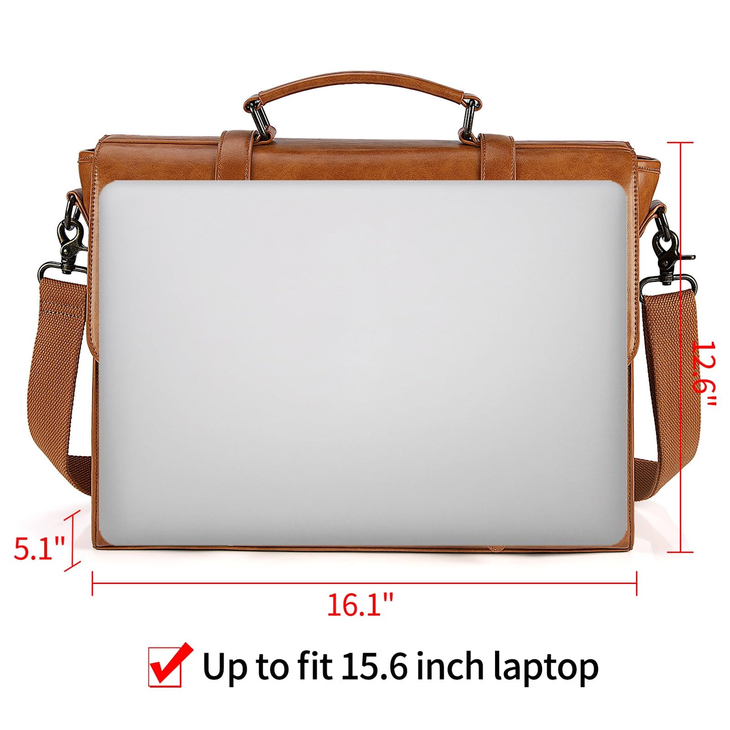 Mens Messenger Bag Vintage 15.6 Inch Waterproof Leather Laptop Briefcase Large Satchel Shoulder Bag Retro Office College Computer Bag, Brown(without Leather Padfolio)