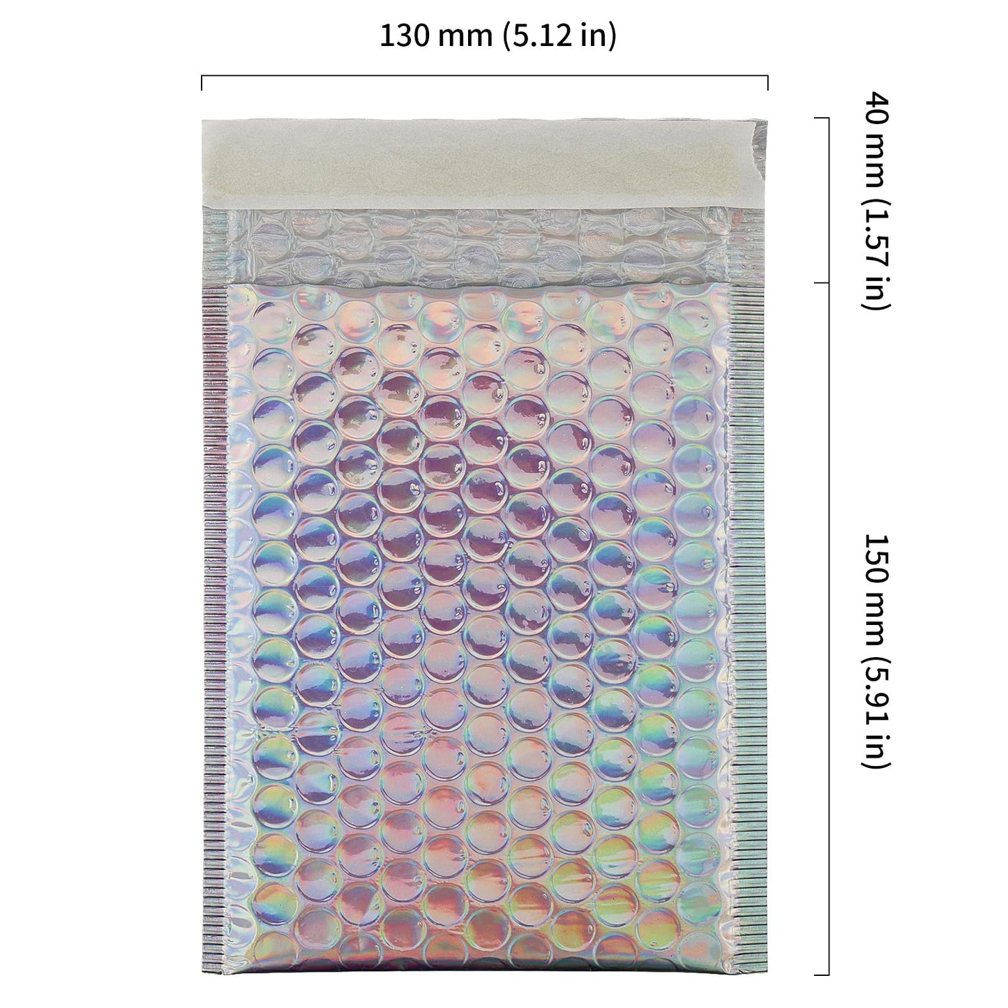 HOIGON 100 PCS 5 x 6 Inch Silver Metallic Bubble Mailers, Foil Glitter Poly Padded Mailing Cushion Envelopes, Holographic Self Seal Adhesive Shipping Bags for Mailing, Packing