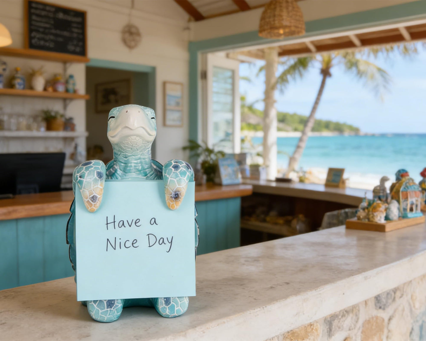 Sea Turtle Pop-up Sticky Note Dispenser, Includes 1 Pad of 3x3 in Super Sticky Notes, 100 Sheets, Resin Cute Handmade Desk Holder for Office & Home, Coastal Beach Decorations
