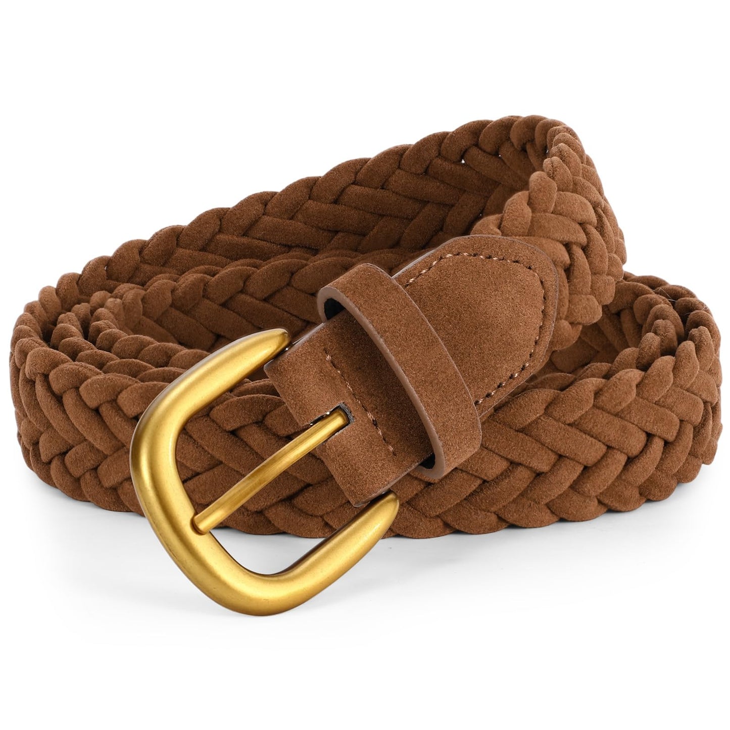 XZQTIVE Women’s Braided Suede Belt with No-Hole Adjustable Design – Vintage Woven Leather Waist Belt for Dresses,Jeans and Casual Outfits