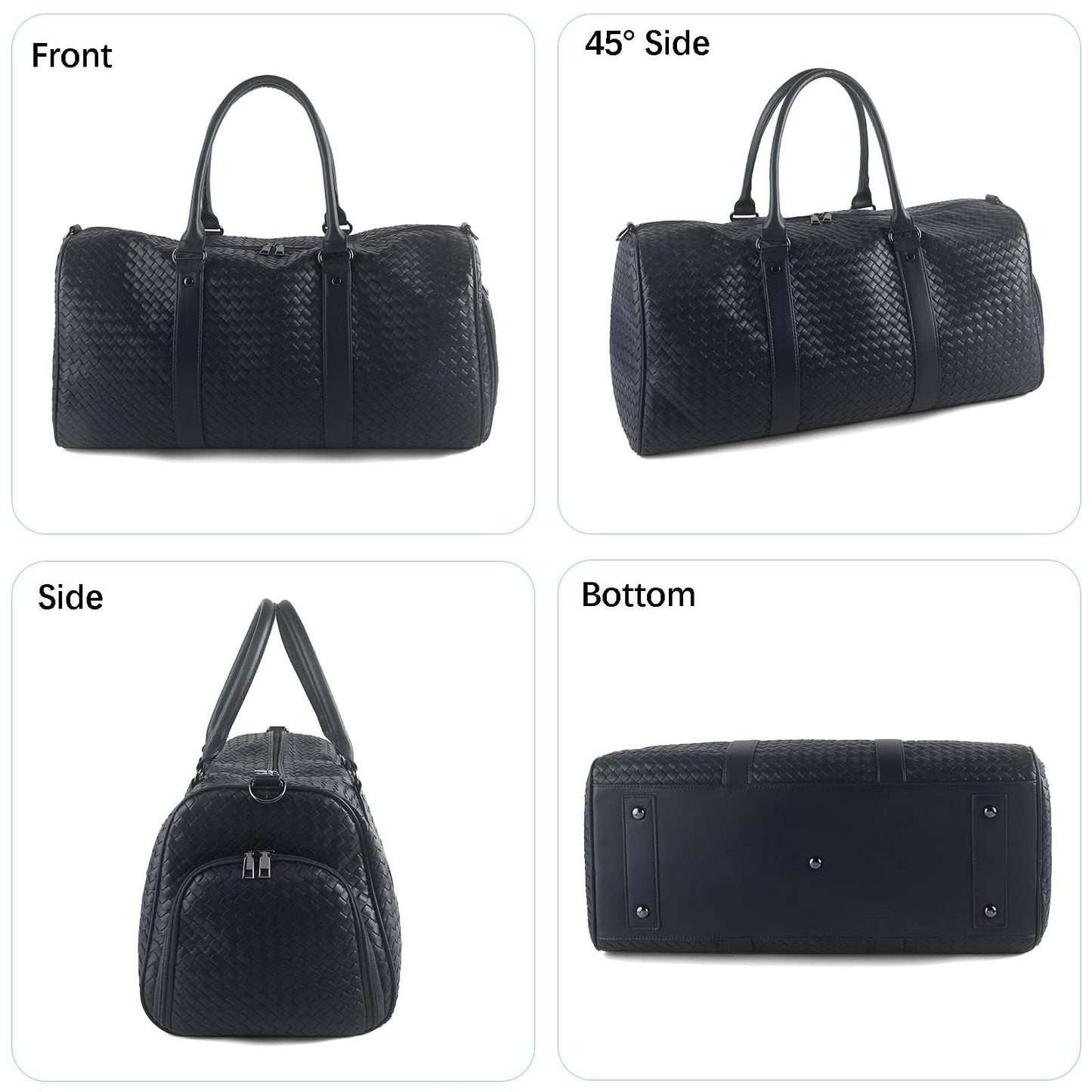 Handwoven Travel Bag with Wet Dry Separation and Shoe Compartment, Large Open Weekender Bags Lightweight Duffel for Women, Beach Tote Gym Bag Carry On (Navy Blue)