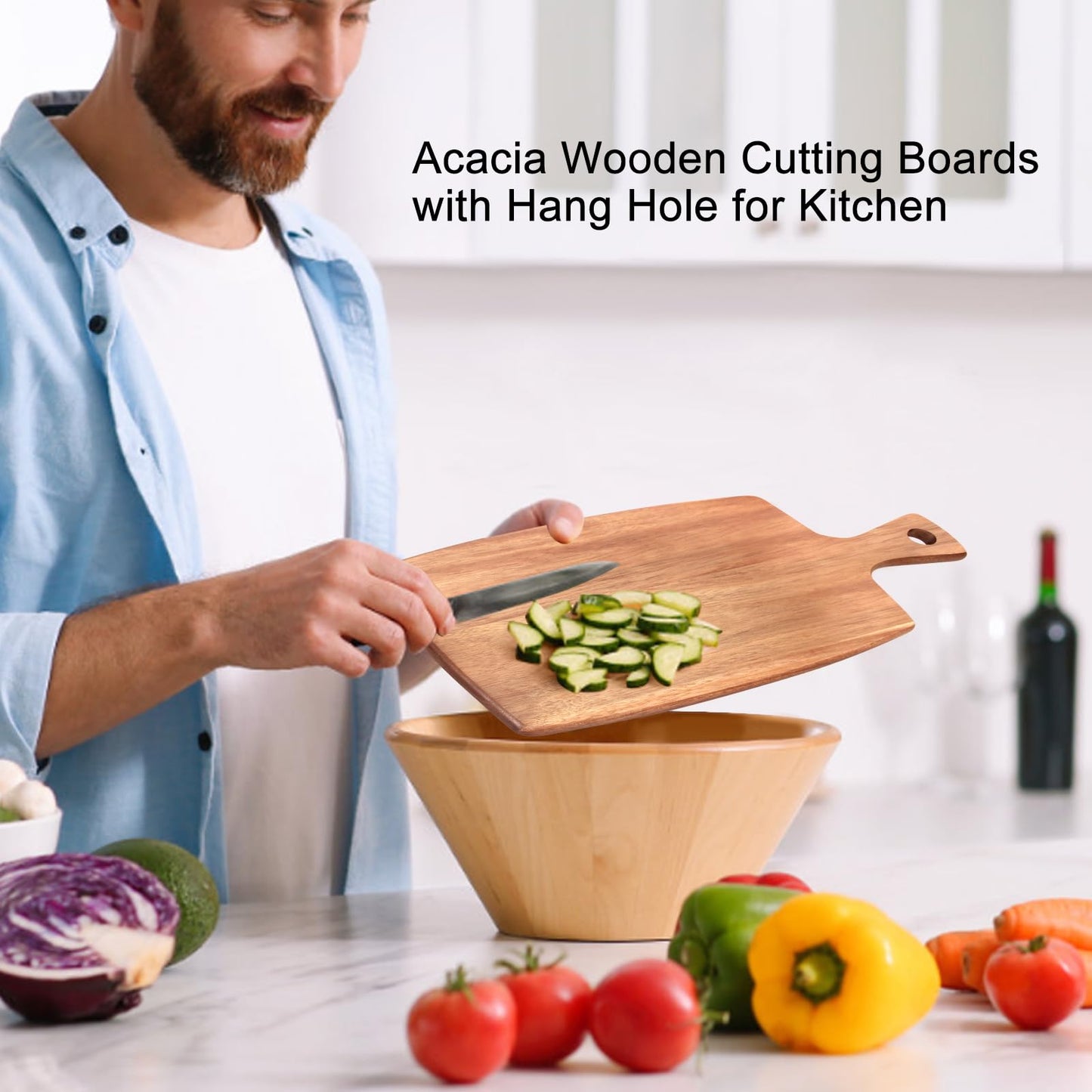 Acacia Wood Cutting Board with Handle Small Charcuterie Boards Wooden Chopping Board Decorative Mini Cutting Boards for Kitchen Meat Teak Bread Cheese Board Platter Butcher Block Food Serving Tray