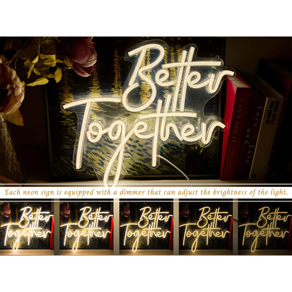 Ulalaza Better Together LED Neon Sign Night Light for Wall Party Décor Bedroom Room Bar Wedding Home Birthday Art Decoration Christmas with USB Chain Light modulator 5v
