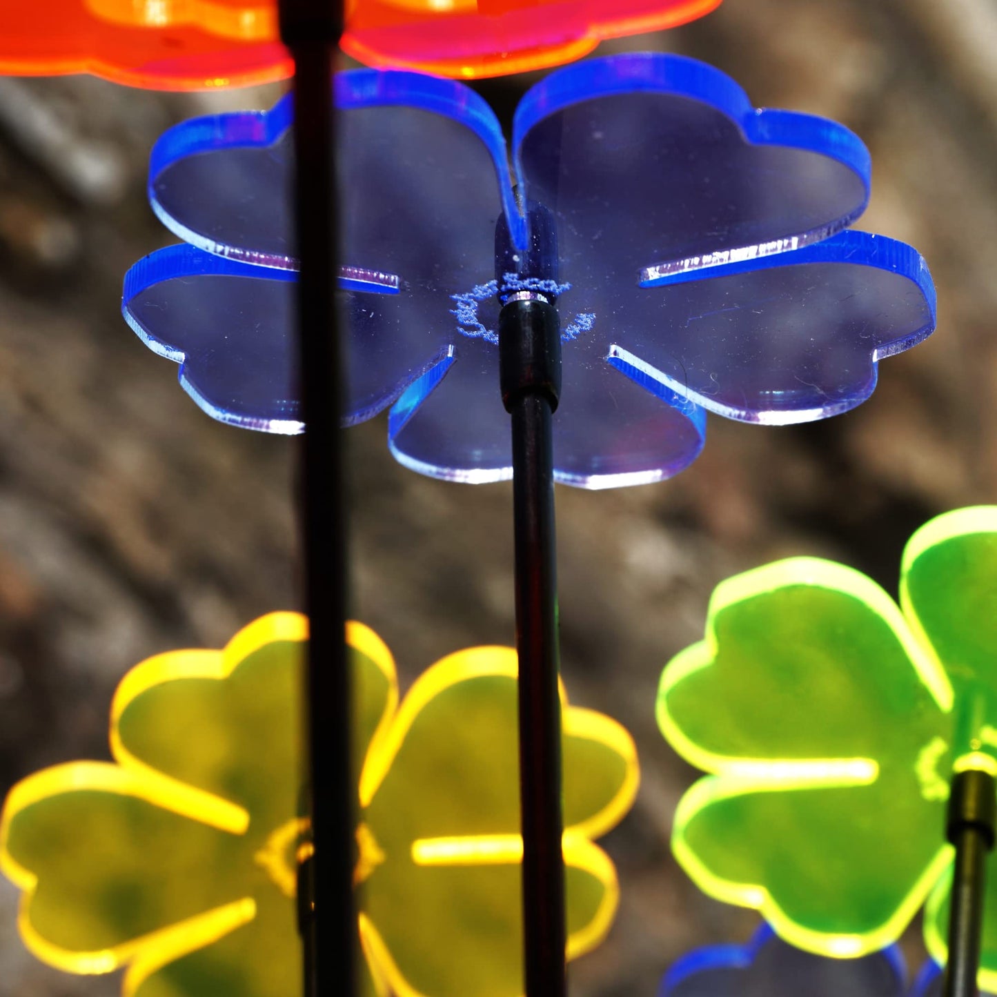 Sun Catcher Garden Decor Glowing Double Blossoms Ornaments Set of 5 Garden Stakes 25cm/9.8 inches high Indoor Outdoor Yard Gardeners Gift, Colour:Mixed Colours