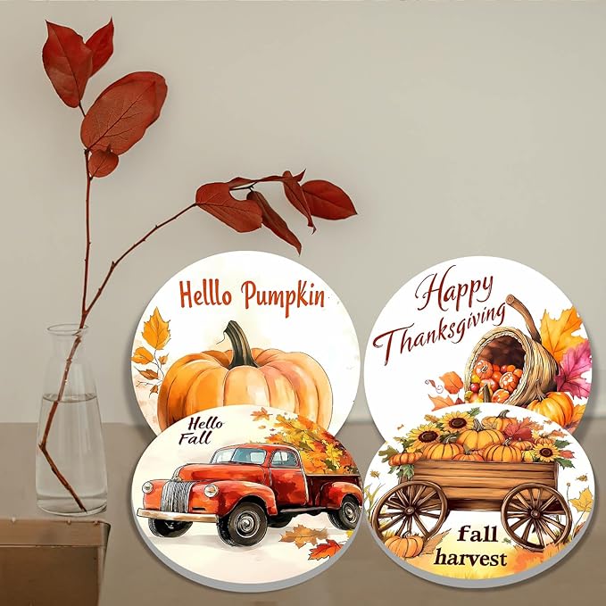 Autumn Pumpkin Electric Stove Burner Covers,4 Pcs Thanksgiving Decor Round Stove Burner Cover,8 Inches and 10 Inches,Gas Stove Burner Cover,Metal Cooktop Fall Decorative Home Decor,Kitchen Decor