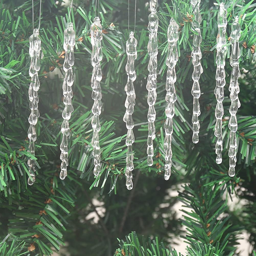 Zsail Icicle Ornaments 50 pcs Icicles Pendant Set Christmas Decoration Acrylic Clear icicles with 50 Cord for Christmas Tree Decoration(Water Drop-5.1inch 50pcs)