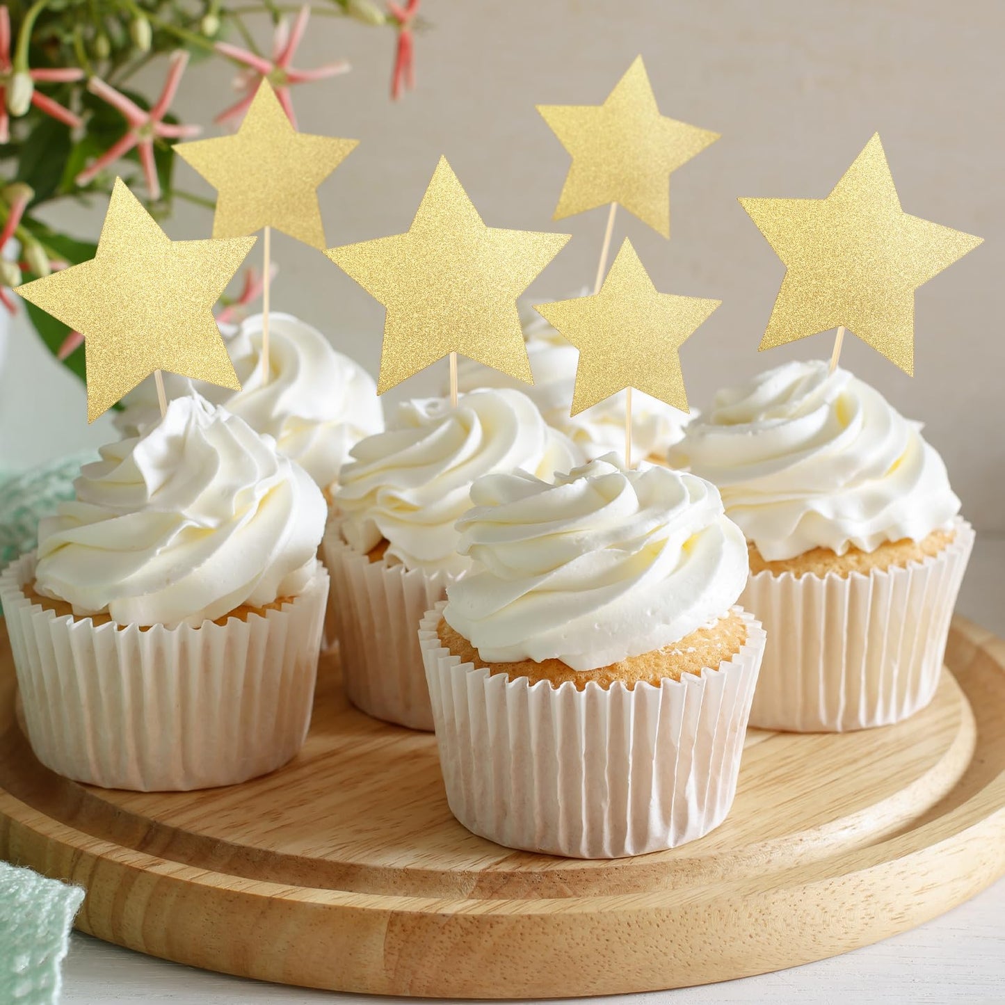 42 Pcs Gold Star Centerpieces Sticks Twinkle Glitter Star Table Flower Centerpiece Sticks Golden Cake Toppers for Graduation Back to School Wedding Engagement Bridal Baby Shower Party Decorations