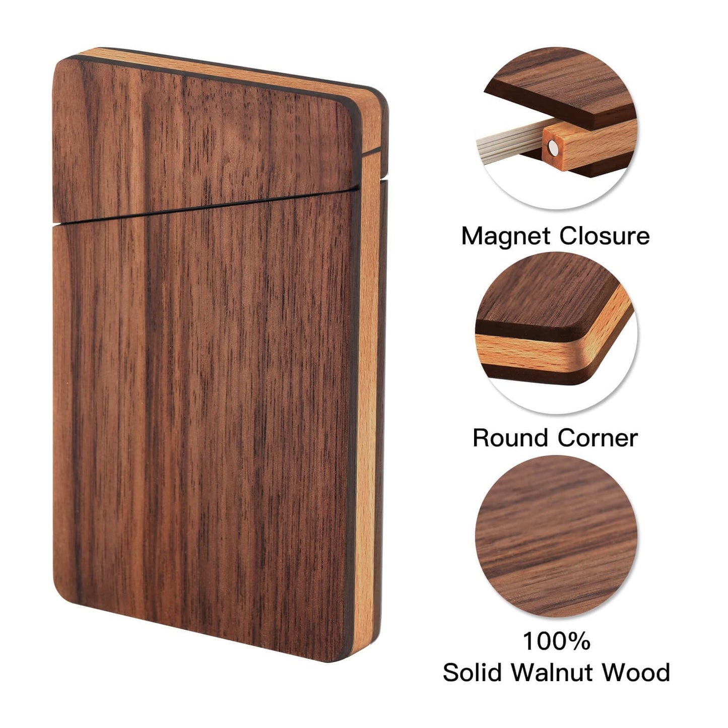 YOYAI Wood Business Card Holders Wooden Business Card Case Name Card Holder Walnut Card Holder with Magnetic Closure Portable (Black walnut)