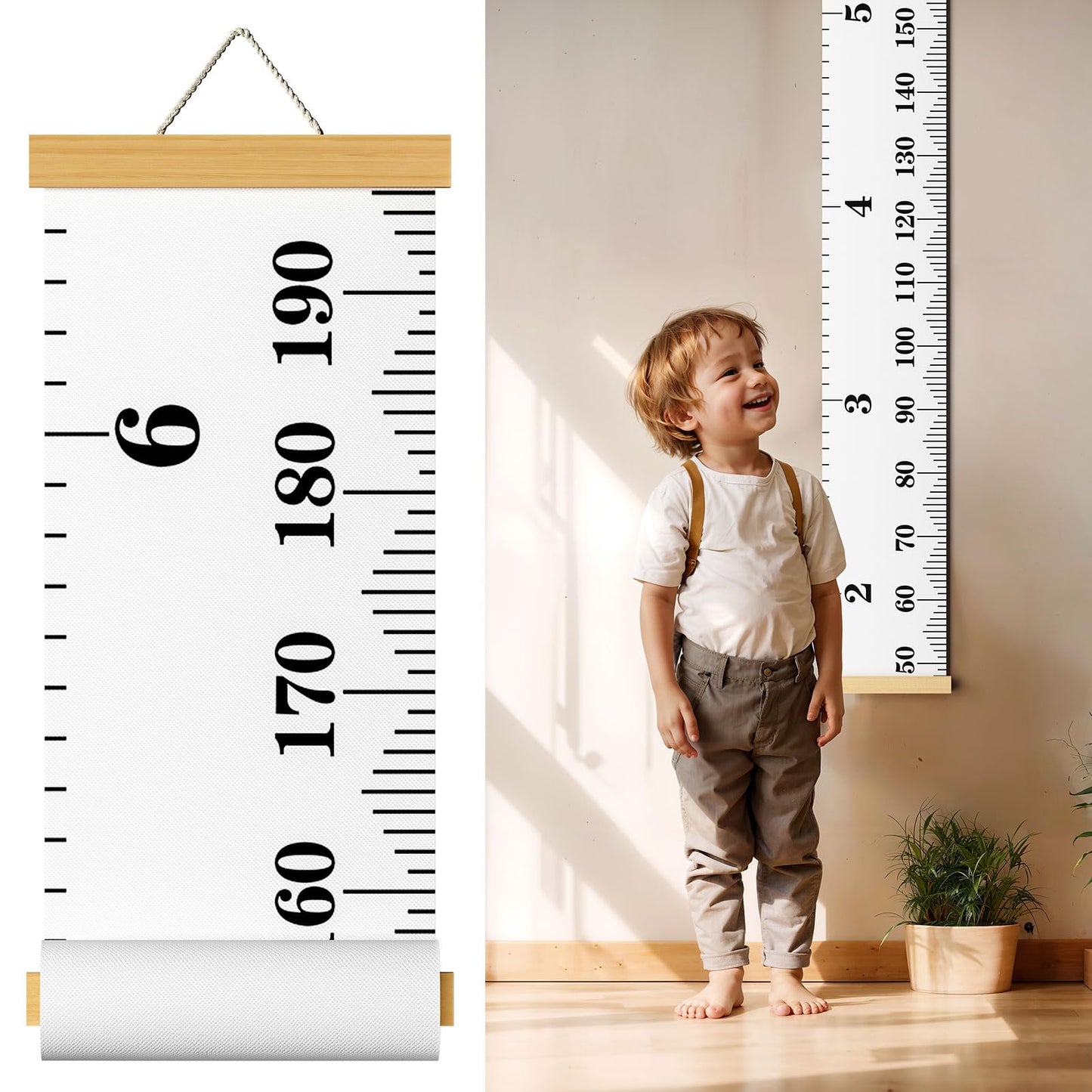 Kids Growth Chart Wall Hanging Baby Height Growth Chart Height Chart for Kids Removable Wall Decor for Kids Canvas Ruler Kids Measuring Chart for Wall Accurate Measurement Child Growth Chart (White)
