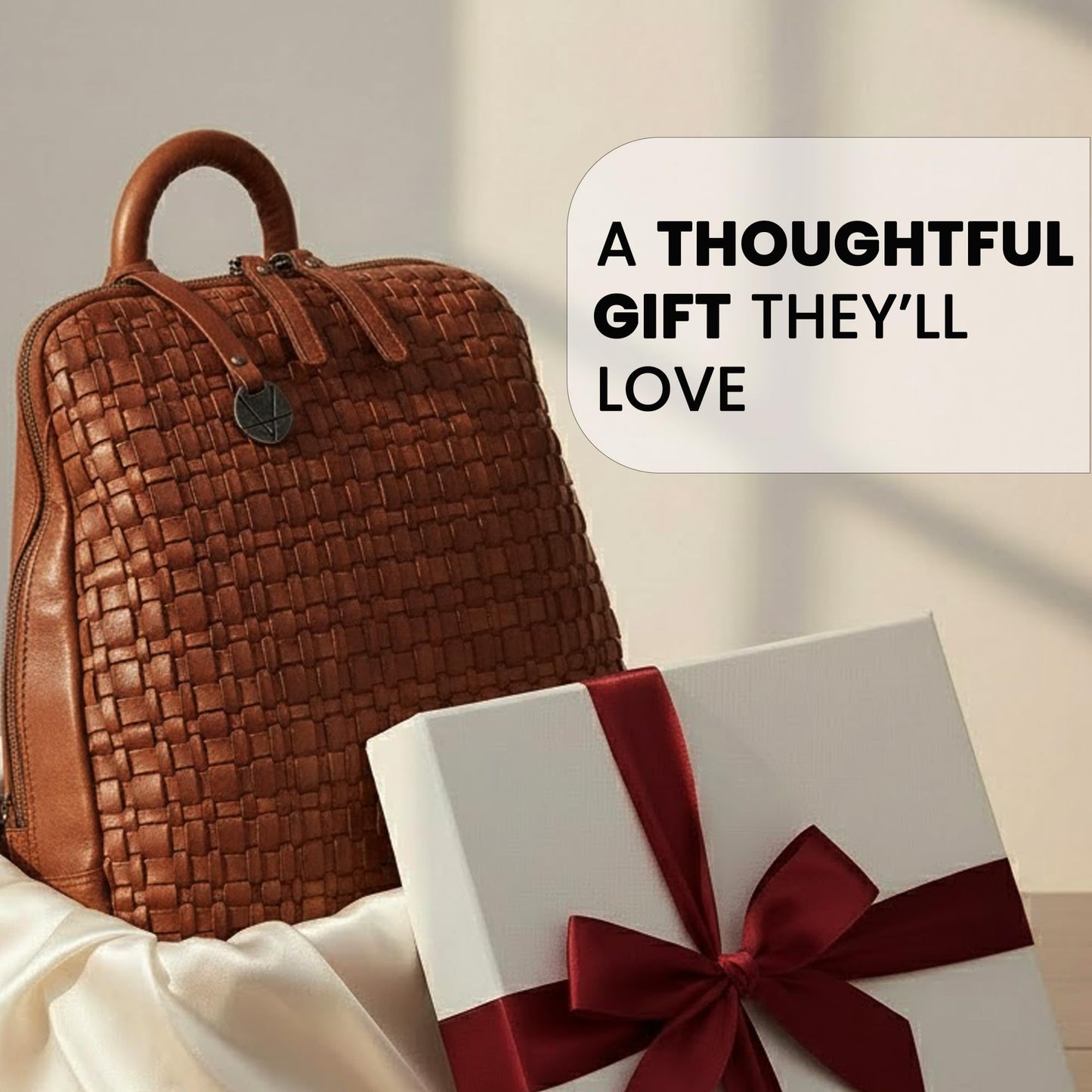VILENCA HOLLAND 12.5 Inch Genuine Leather Backpack for Women and Men, Cognac Leather Backpack with Adjustable Shoulder Strap