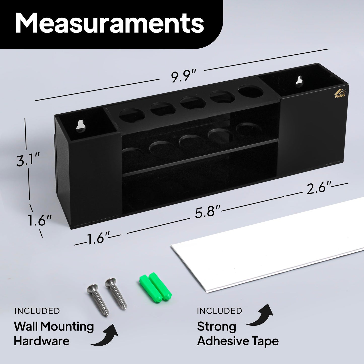Slim Magnetic Dry Erase Marker Holder for Whiteboard, Space Saving Pen Organizer with Glass and Wall Mount Accessories for Fridge, Office, and School. Markers, Eraser, Cleaner Not Included (Black)