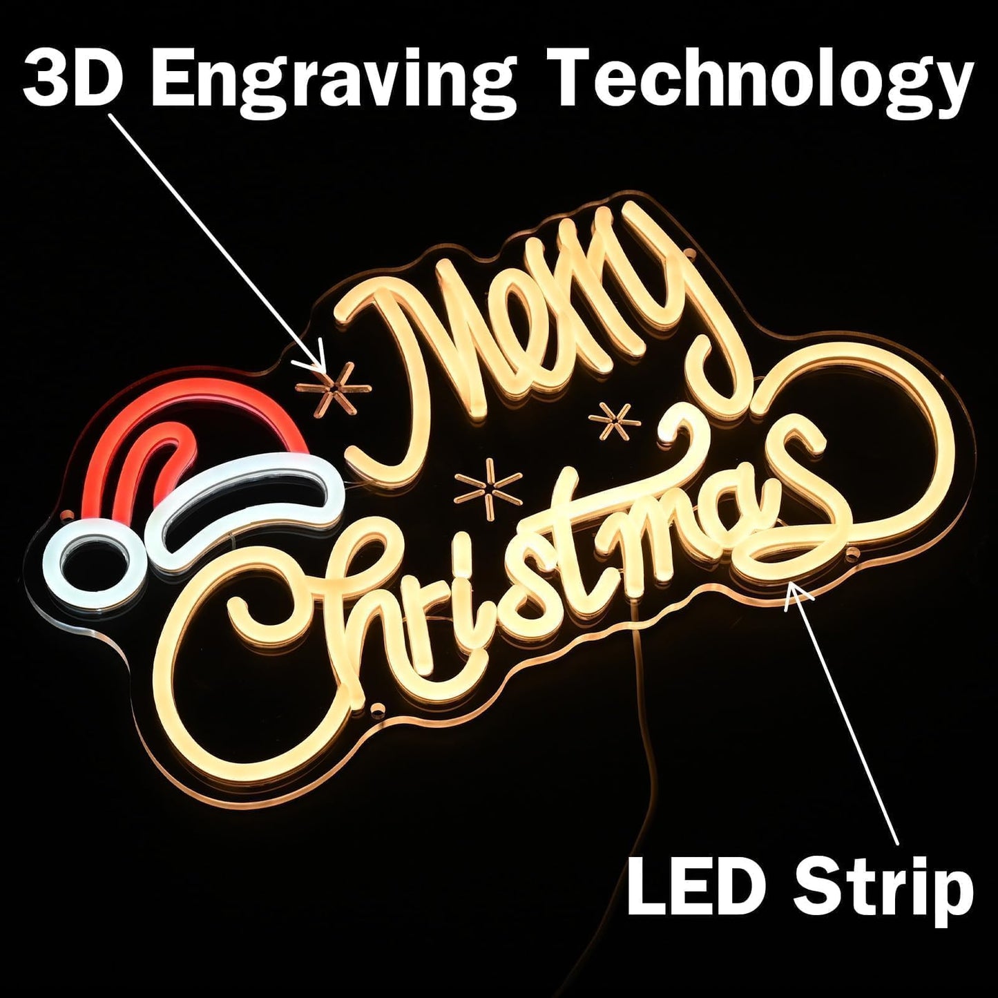 Neon Sign with Santa Hat, 16x9 In Xmas Led Neon Sign USB Powered Merry Christmas Neon Light Up Sign for Home Wall Decor Kids New Year Party Backdrop