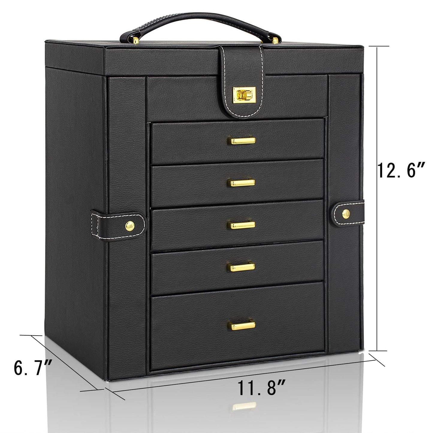 AKOZLIN Huge Jewelry Box Organizer Functional Extra Large Leather Jewelry Storage Case for Women Girls Ring Necklace Earring Bracelet Holder Organizer with Mirror Black