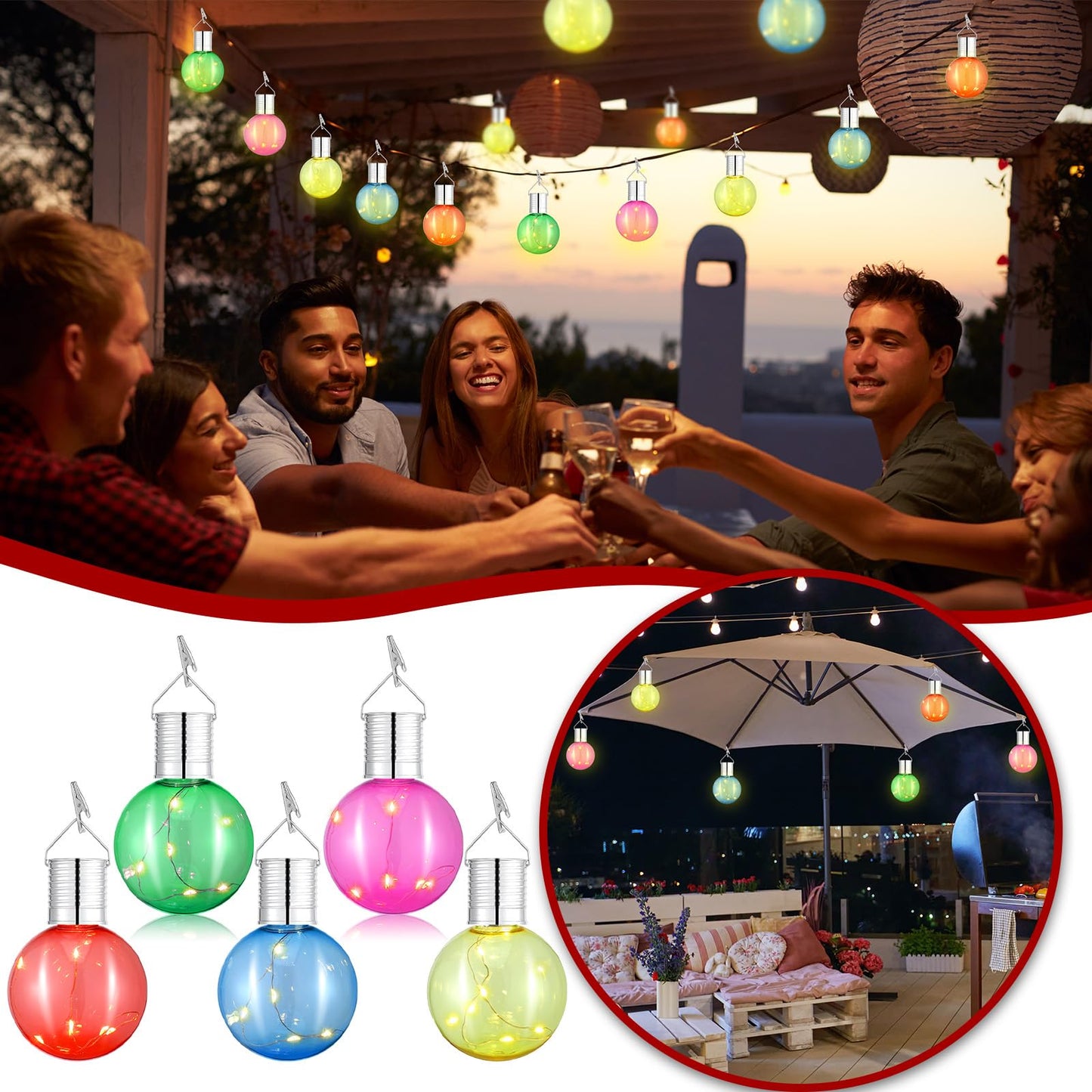 Aurelema 10 Pcs Christmas C9 Solar Light Bulbs Jumbo Hanging LED Light Bulb with Clip Waterproof Outdoor Garden Hanging Solar Lights for Christmas Tree Yard Fence Patio Party