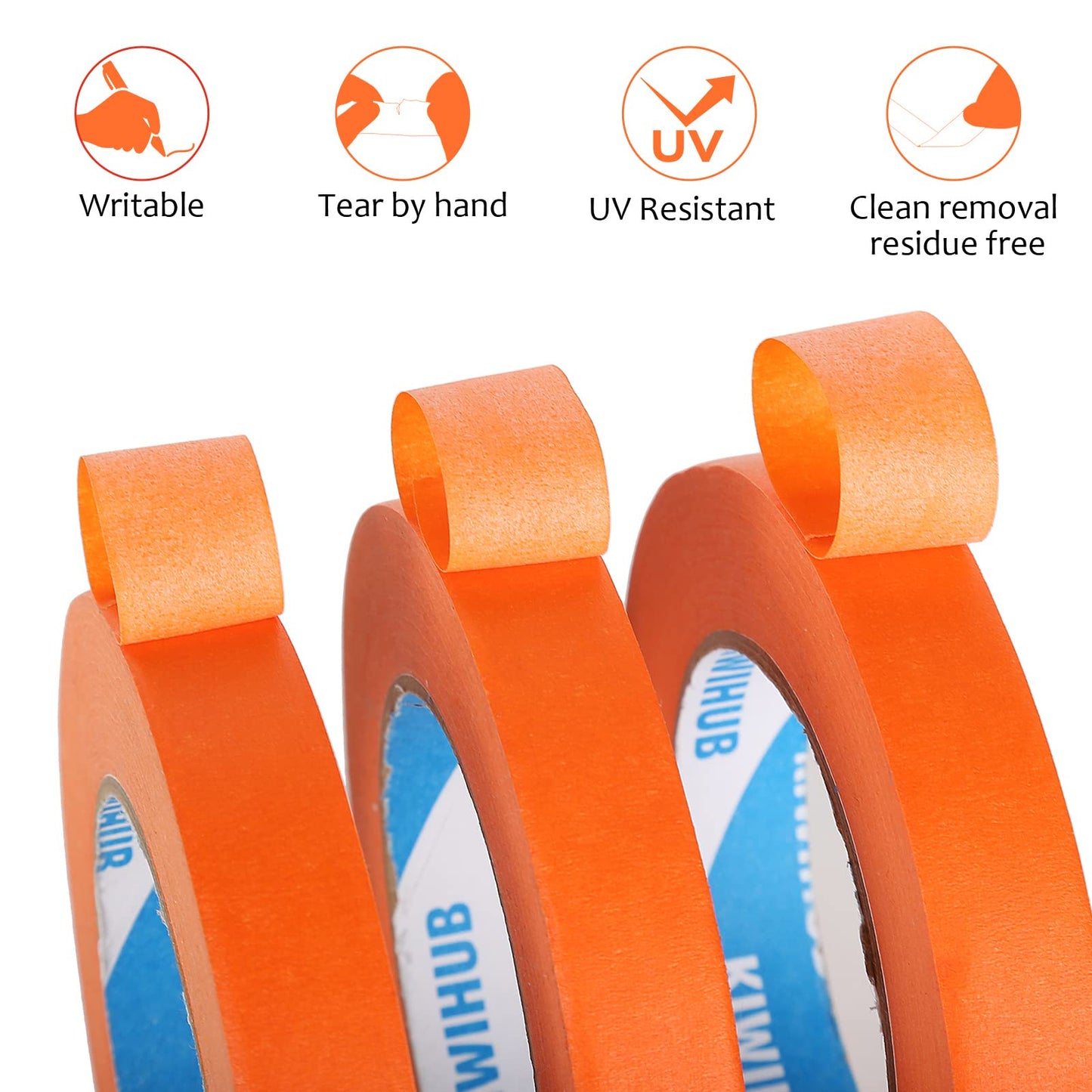 KIWIHUB Orange Painters Tape,1 inch x 60 Yards x 5 Rolls (300 Yards Total) - Medium Adhesive Masking Tape for Painting,Labeling,DIY Crafting,Decoration and School Projects