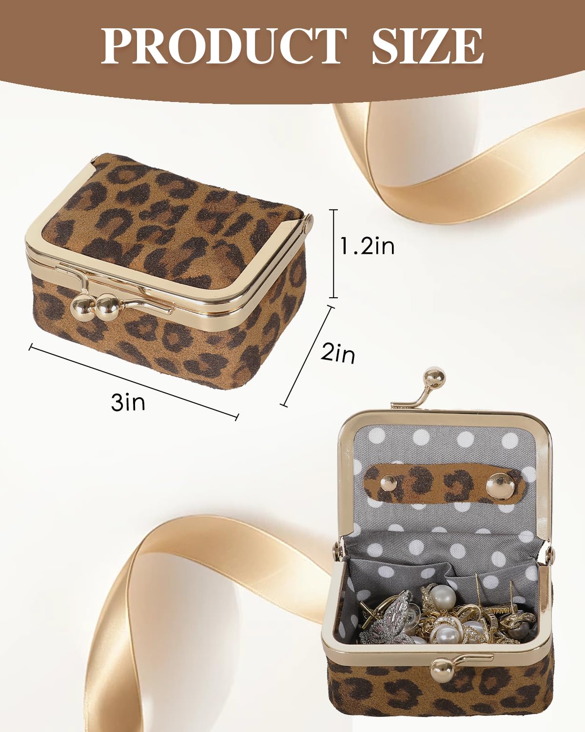 COOLYOUTH Leather Mini Jewelry Box Travel Jewelry Case Portable Small Coin Purse with Kiss Lock Travel Ring Box (Brown Leopard)