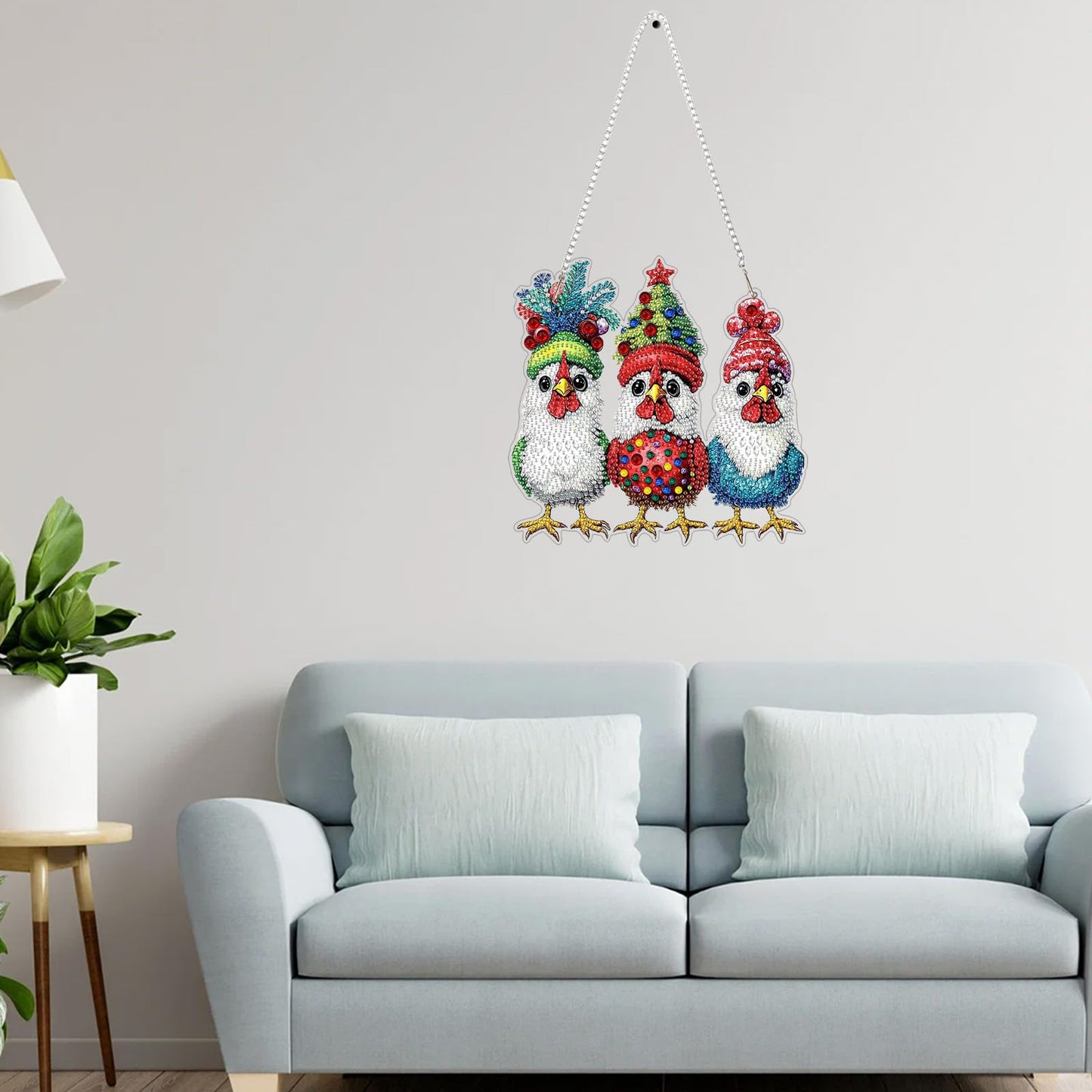 Genius maker Christmas Diamond Art Hanging Kits for Adults, Chicken Diamond Painting Pendant Kits, DIY Acrylic 5D Special Shaped Crystal Diamonds Gem Art Painting Ornament for Home Wall Decor Gift