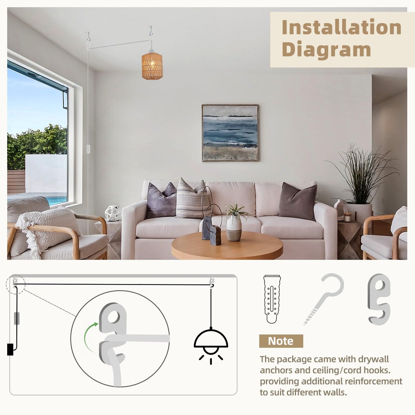 2 Pack Hanging Light Cord, 16FT E26 Plug in Pendant Light Cord with ONOFF Switch, Hanging Light Kit Light Socket Hanging Paper Lantern Light