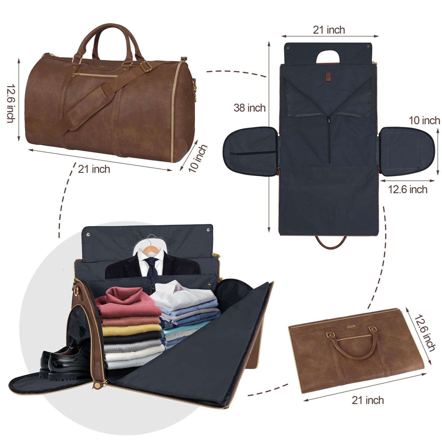 Convertible Garment Bag with Shoulder Strap, Carry on Garment Duffel Bag for Men Women,Waterproof & Wrinkle-Free Suit Carrier for Business Trips & Weekend Getaways, Foldable & Lightweight