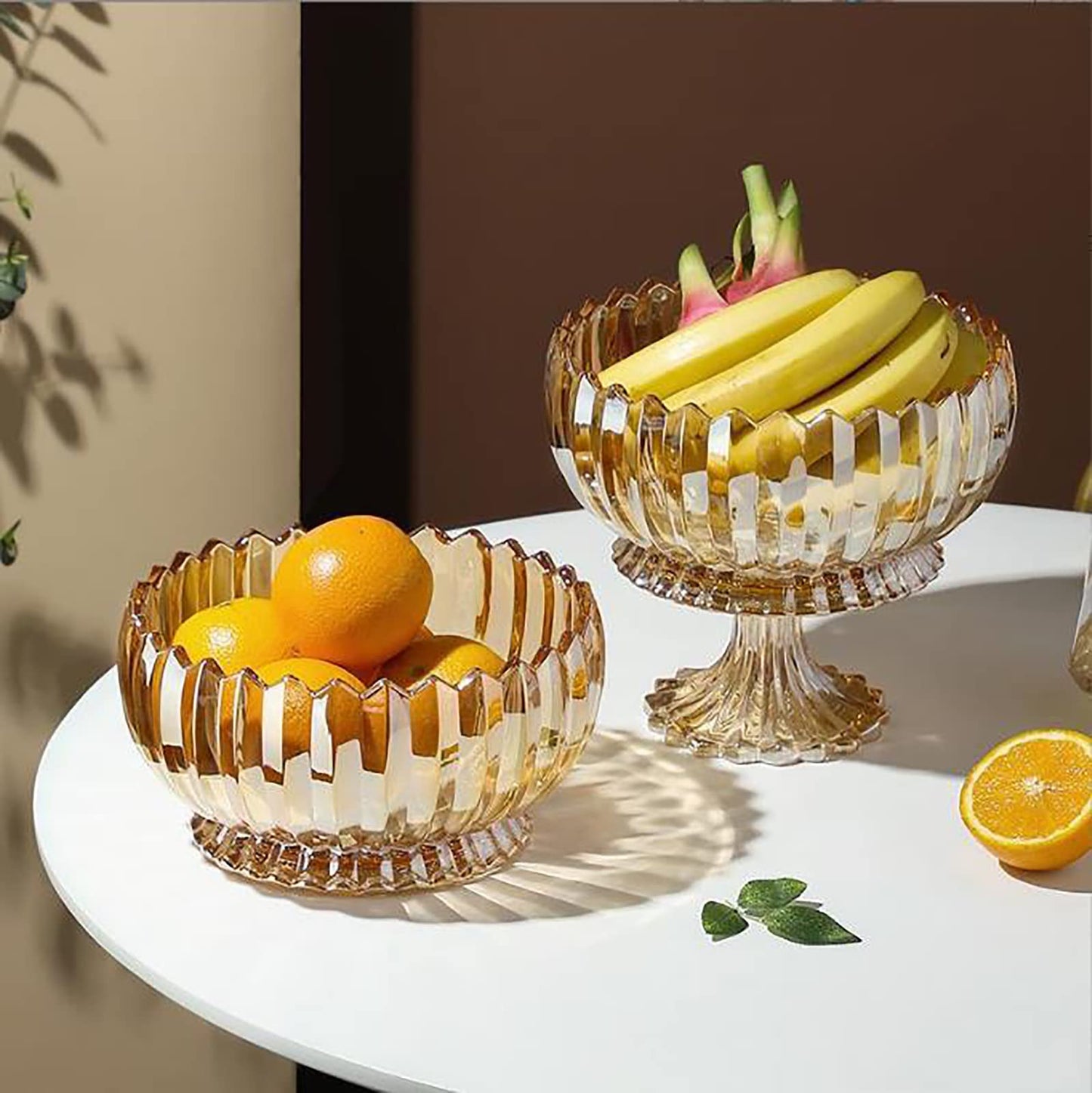 Rxcvkmw Glass Candy Plate with Cover, Crystal Candy Bowl, Fruit Plate, Decorative Bowl (Amber)