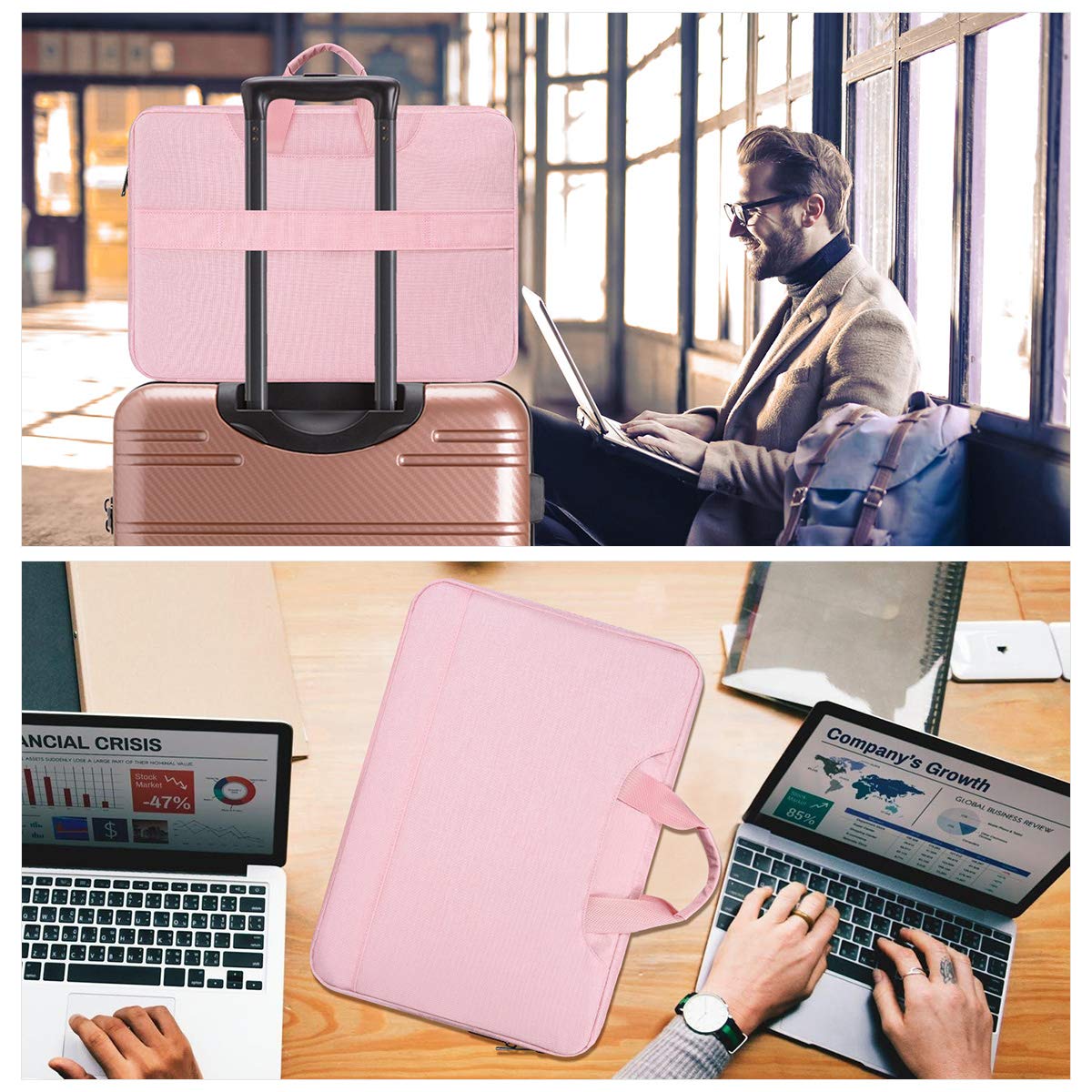 15.6 Inch Laptop Sleeve TSA Case Women Ladies Bag for Macbook Pro 16" M5 M4 M3 M2 M1, Lenovo Ideapad 15.6", HP Envy/Victus 15.6, Dell Inspiron 15, Acer Aspire/Nitro 15, ASUS MSI Macbook 15 Case, Pink