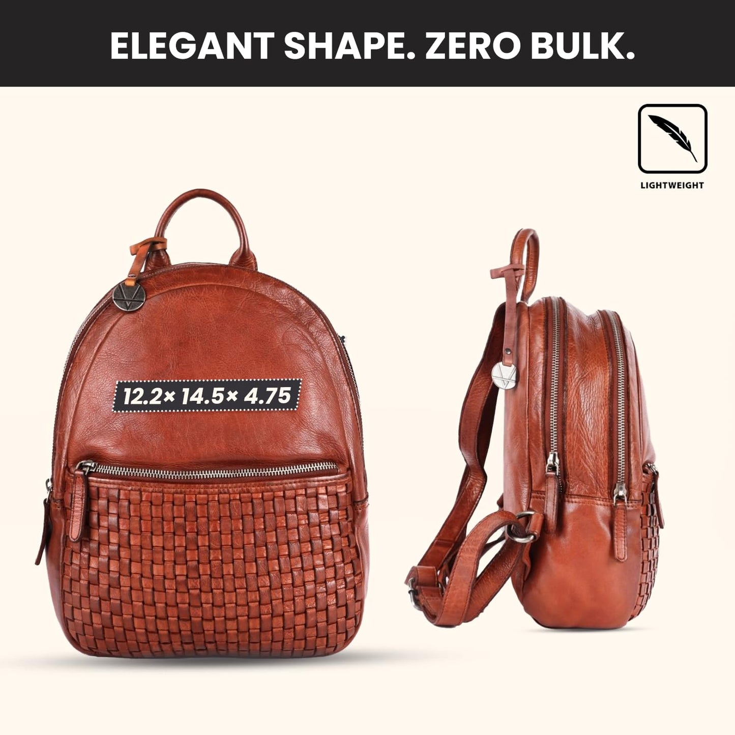 VILENCA HOLLAND Genuine Leather Backpack for Men, Casual Backpack for Women Office Bag with Adjustable Shoulder Strap (VL-054-COGNAC)