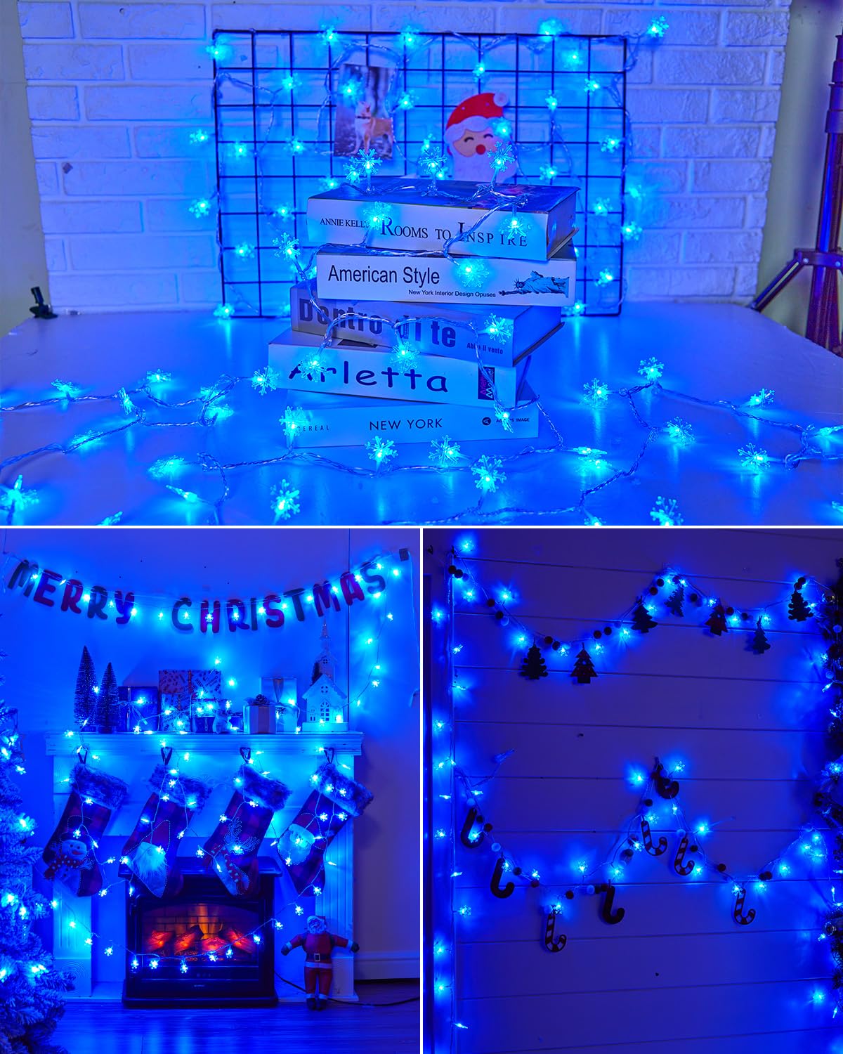Brightown Solar Christmas Snowflake String Lights, 72FT 200 LED Outdoor Waterproof Fairy Lights with 8 Lighting Modes for Wedding, Party, Tree, Room, Garden, Patio, Yard, Home, Blue