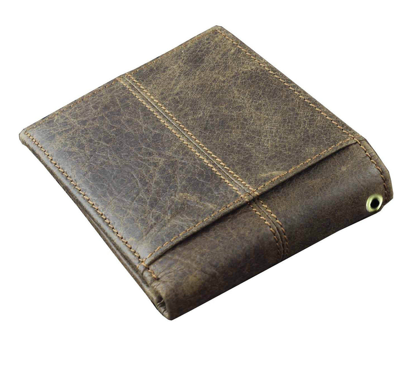 punkman2000 New Vintage Brown Leather Wallet With Chain Mens Bifold/Many Card Holder