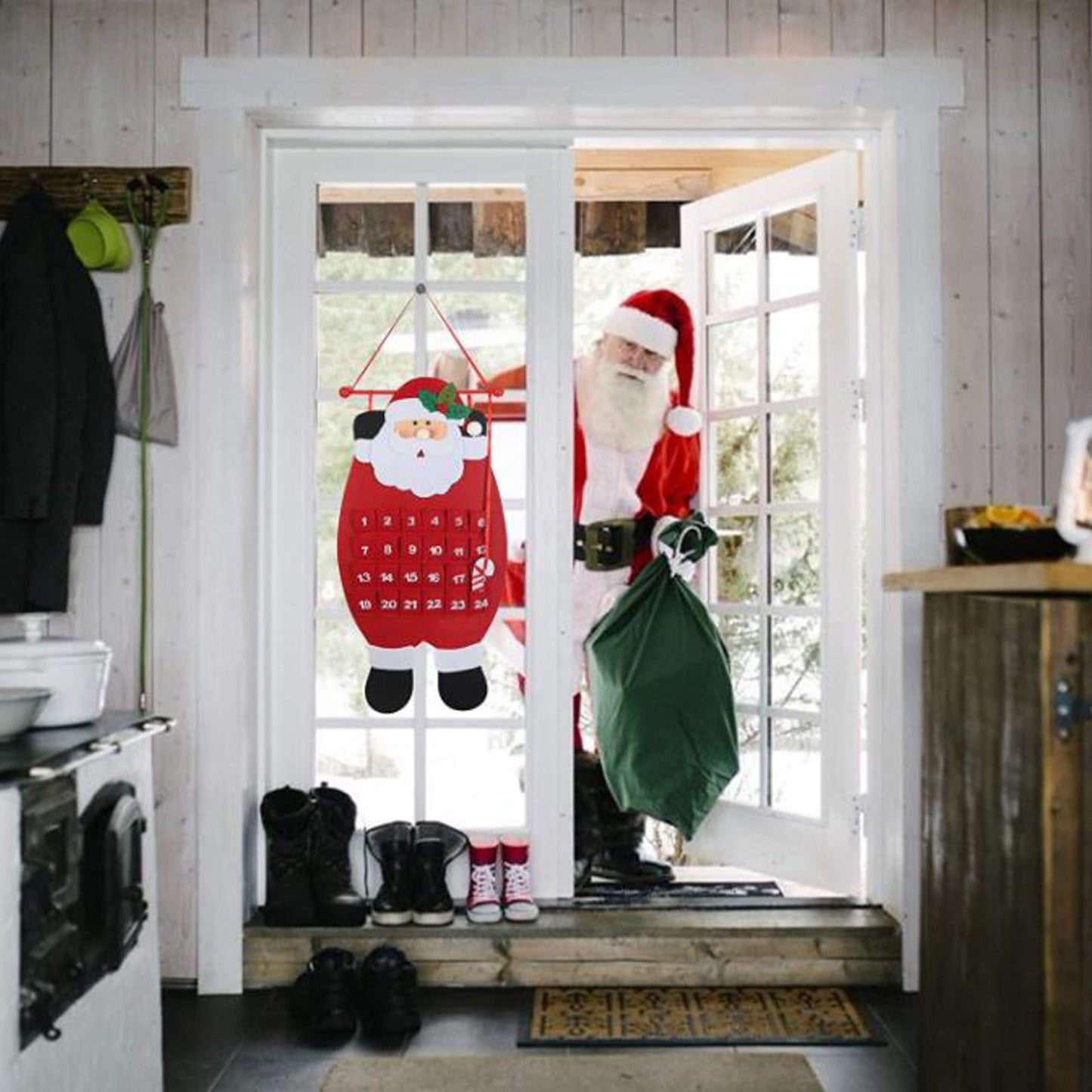 Santa Christmas Advent Calendar 2026 3D Felt Hanging Santa Advent Calendar Reusable Countdown to Christmas Calendars Santas Advent Xmas Decorations Gifts Xmas Countdown Calendars