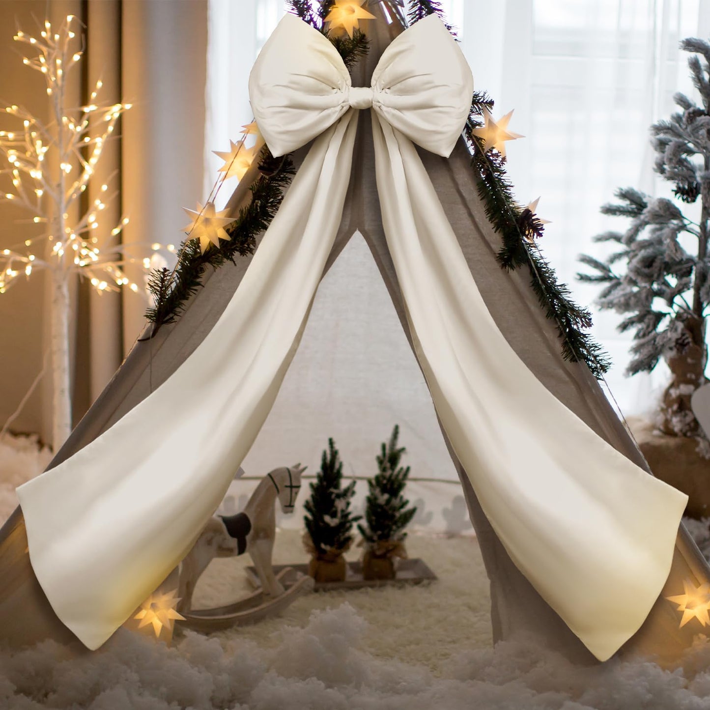 Daifunli 20 x 47 Inches Extra Large Satin Bows Decorations Giant Bow with Long Ribbon for Home Wedding Birthday Wall Engagement Party Backdrop Christmas Tree Topper Decor(Champagne Gold)