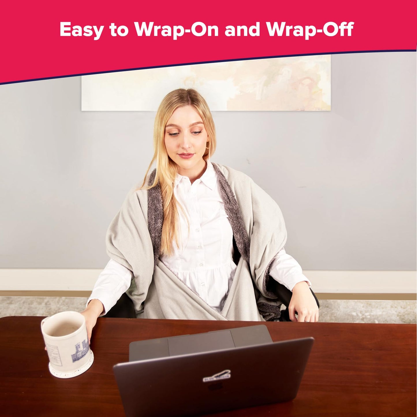 The Original Office Chair Blanket by SnuggleBack; Cozy Comfy Office Desk Chair Wrap Attaches for Hands-Free Warmth. Stay Warm In The Winter or Summer. (Black Pattern Fleece)