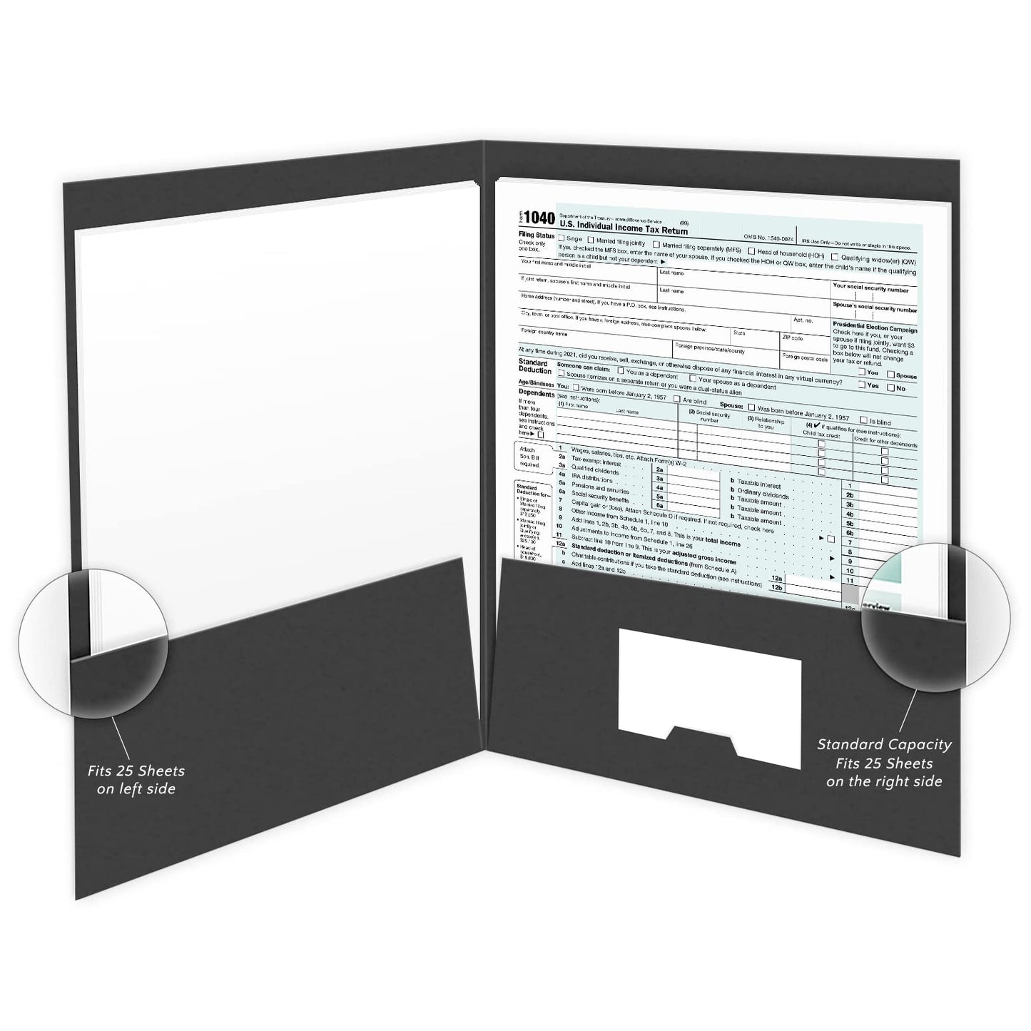 The Gallery Collection, 25 Count, Black, Tax Return Pocket Folders, Gold Foil Stamped, for Tax Professionals (9 x 12)