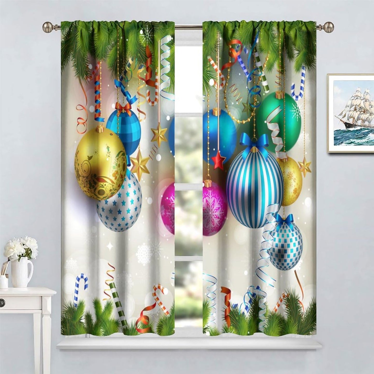ICMOLYYENLO Christmas Curtains Winter Snowman Christmas Snowflake Rod Pocket Curtains for Bedroom Living Room Christmas Decoration New Year Gift 42x45 Inch Decor 2 Piece Set