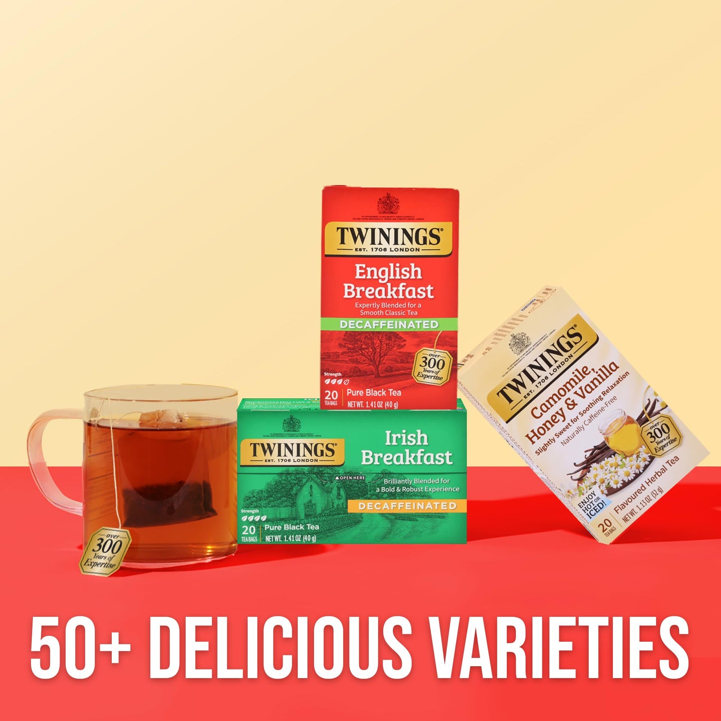 Twinings Decaffeinated English Breakfast Individually Wrapped Bags, 20 Count (Pack of 1), Flavourful & Robust, Enjoy Hot or Iced, 20 Teabags