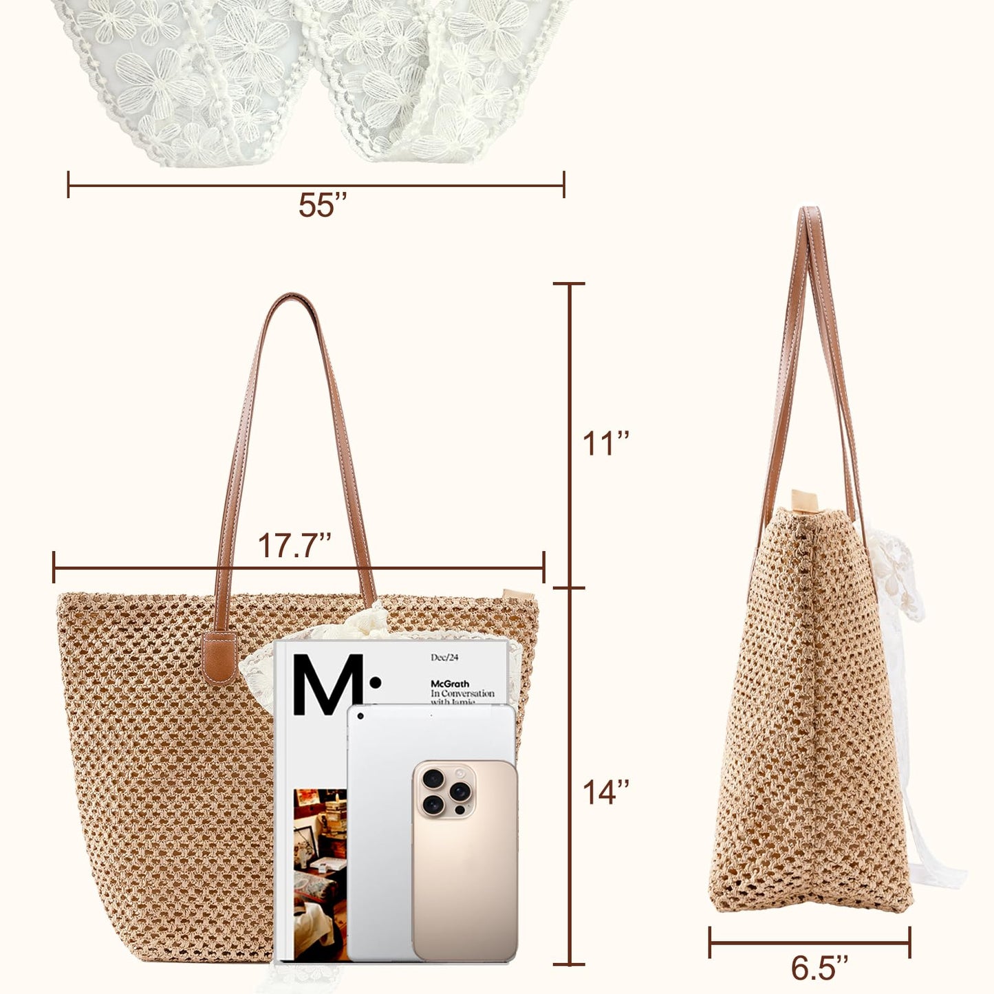 iSamzan Straw Beach Tote Bag for Women: 2026 Large Woven Handbag with Zipper, Perfect for Vacation, Travel and Summer Pool