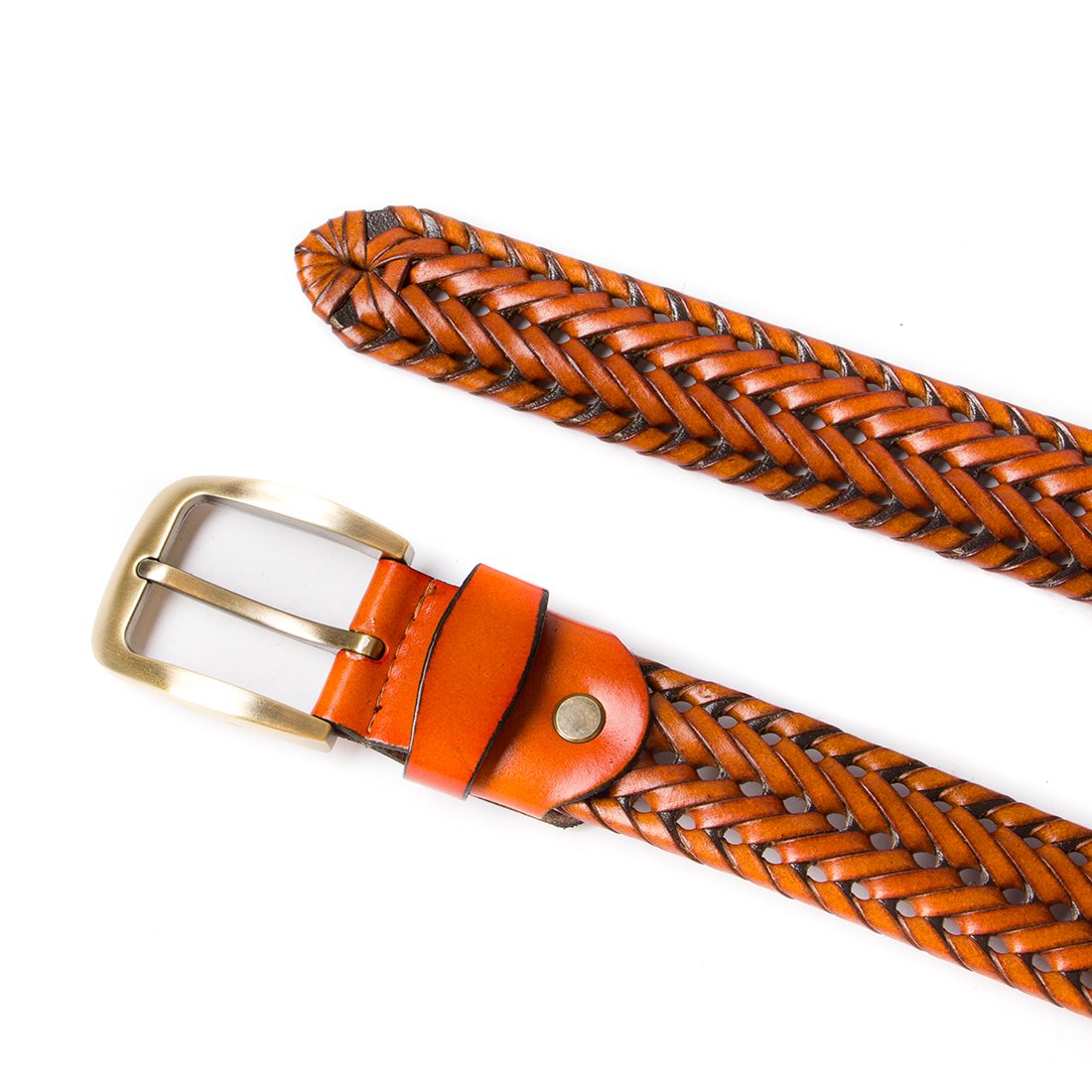 ECHAIN Men Braided Woven Genuine Leather Belt (Waist:34-36, Brown)