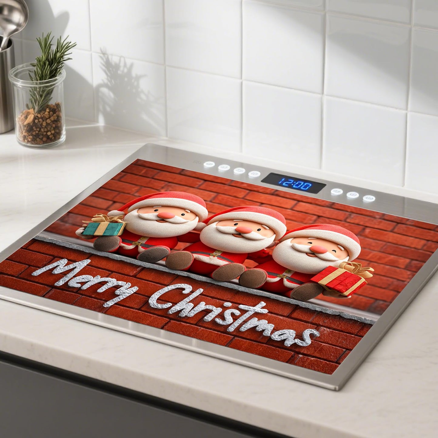 Nuxovilar Christmas Stove Top Cover 28.35×20.47inch, Santa Trio Stove Cover, Polyester & Diatom Mud Blend, Fun Pattern Festive Decor
