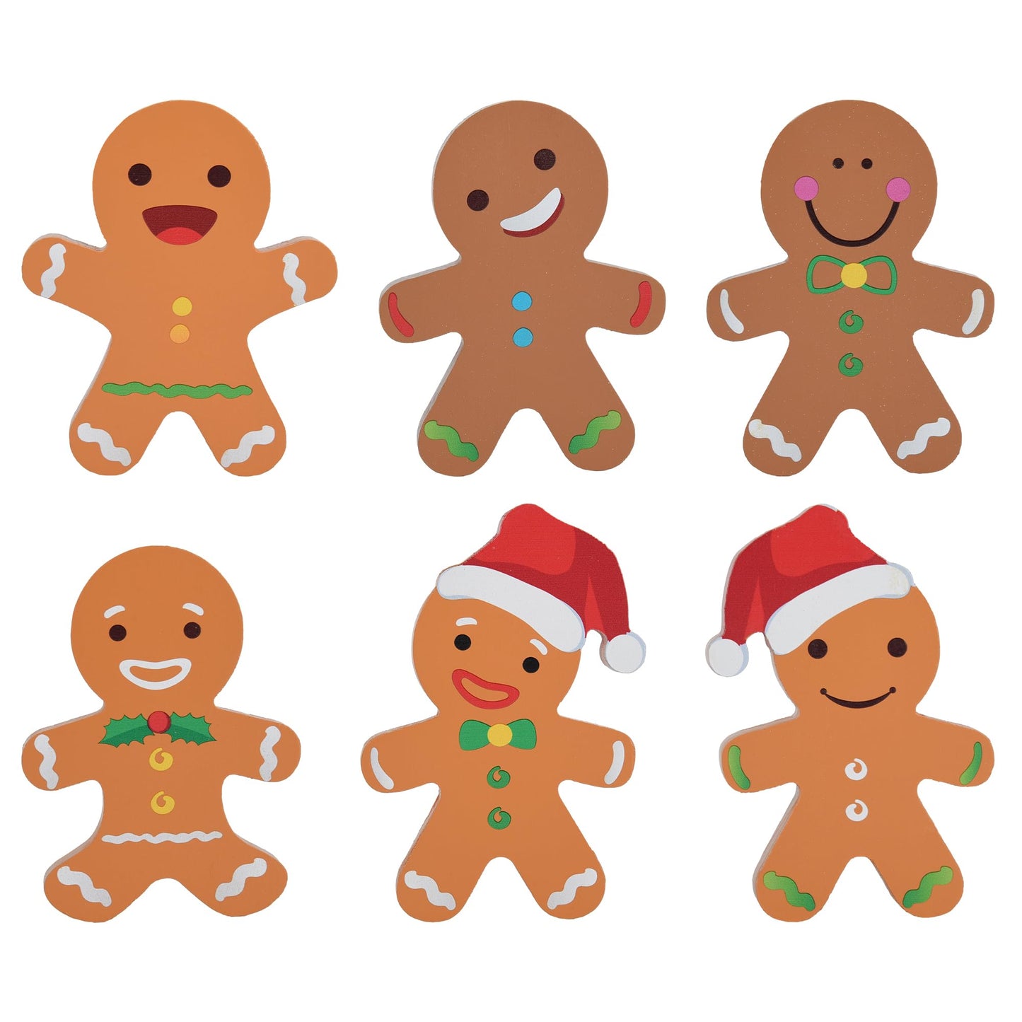 AllReal 6 Pcs Gingerbread Christmas Decorations Xmas Gingerbread Man Wooden Signs Farmhouse Decorative Winter Tabletop for Tiered Tray Holiday Party House Decor