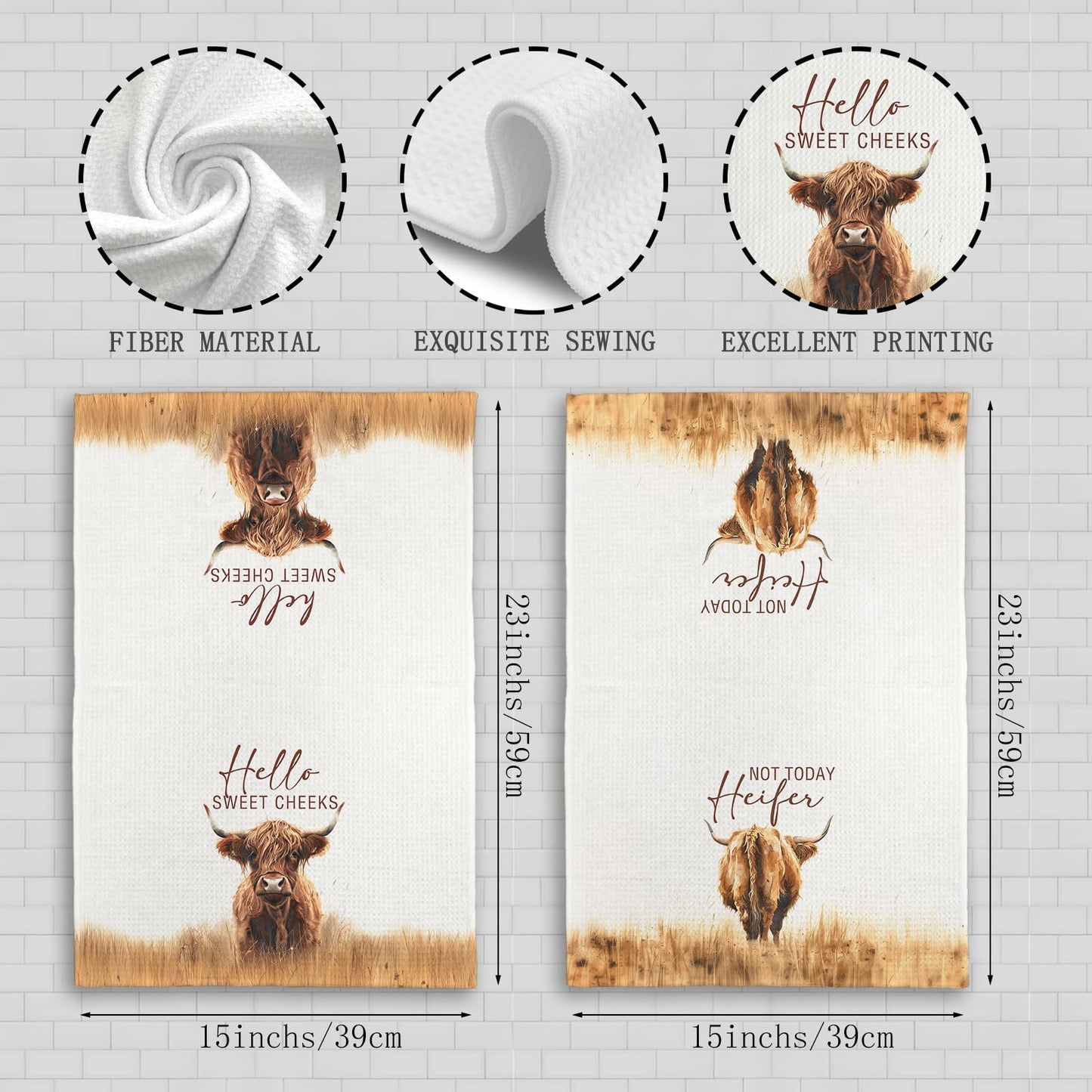 Qeheb Western Highland Cow Bathroom Decor Towels, Farmhouse Hello Sweet Cheeks Hand Towel Decorative Set, Christmas Bathroom Decor, Christmas Highland Cow Lover Gifts Hand Dish Tea Towels 16x24in