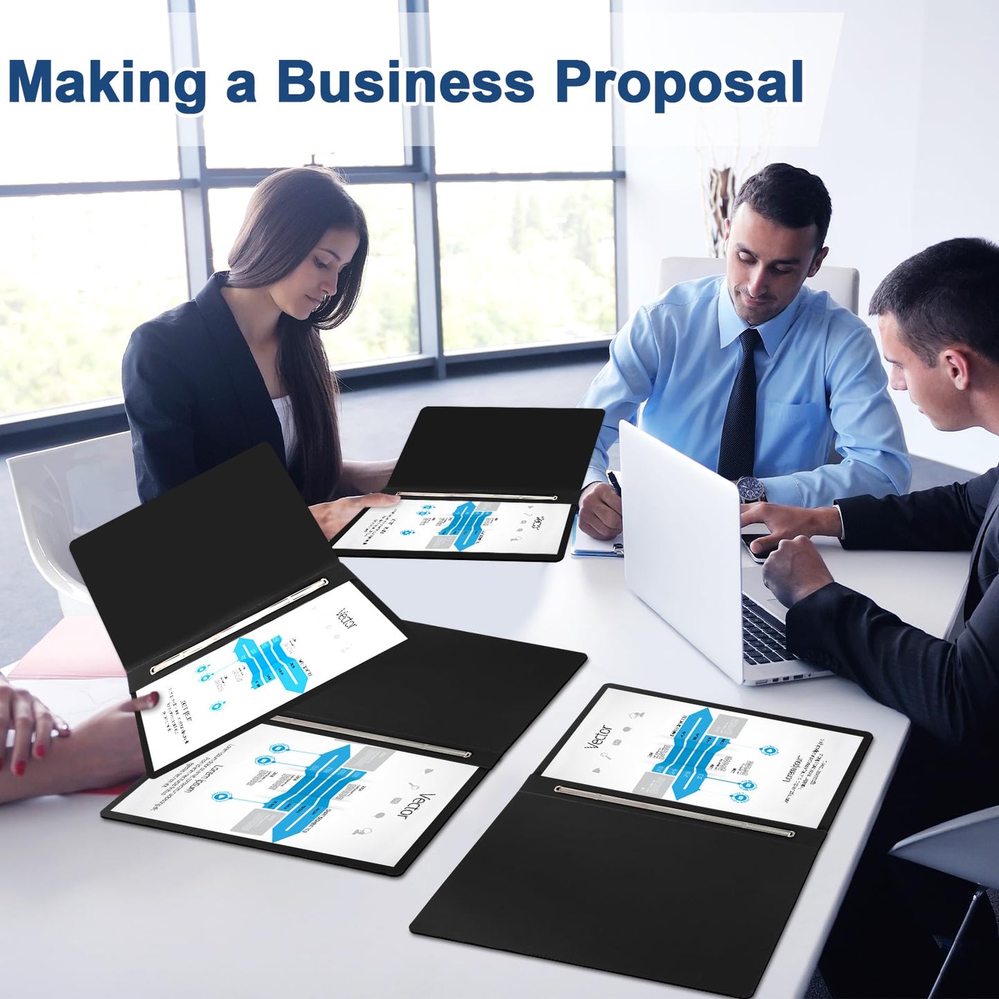 12 Pcs Pressboard Report Cover Letter Size 3" Capacity Presentation Binder Folder 8.5x11 Inch Metal Prong Fastener with Compressor for Reports Business Contract Proposal Documents, Black