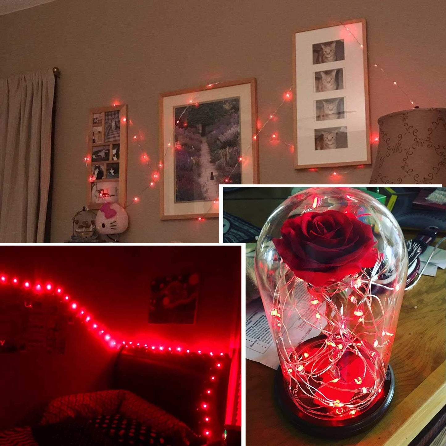 Ariceleo Led Fairy Lights Battery Operated, 1 Pack Mini Battery Powered Copper Wire Starry Fairy Lights for Bedroom, Christmas, Parties, Wedding, Centerpiece, Decoration (5m/16ft Red)