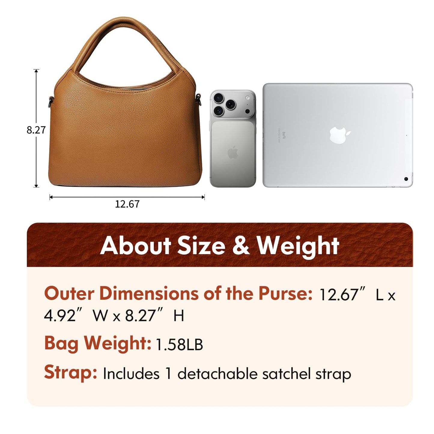 KOGTLA Women's Large Pebbled Leather Purses with Satchel Strap, Ladies Vegan Leather Tote Handbags, Hobo Shoulder Bags Brown