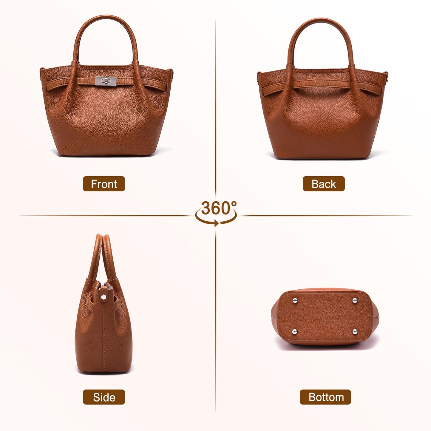 Genuine Leather Bucket Bags for Women: Small Tote Purses for Ladies Luxury Designer Crossbody Satchel Handbags(Brown)