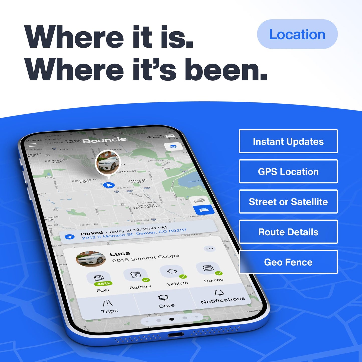 Bouncie GPS Tracker for Vehicles with Real-Time Location, Route History, Speed Monitoring, Geo-Fence & Accident Notifications - for Fleets & Family - Cancel Anytime