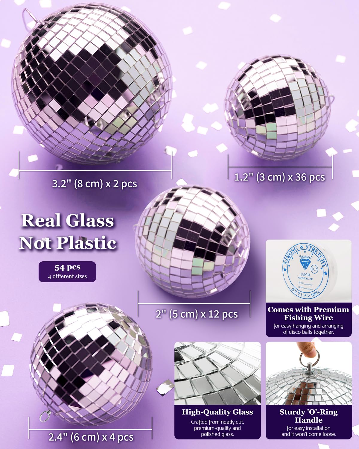 Youdepot 54PCS Mini Silver Disco Balls – Hanging Disco Ball Ornaments for Disco Ball Decor, Mini Disco Balls for Disco Party Decorations, Weddings, Rooms, Cakes & Disco Christmas Decor